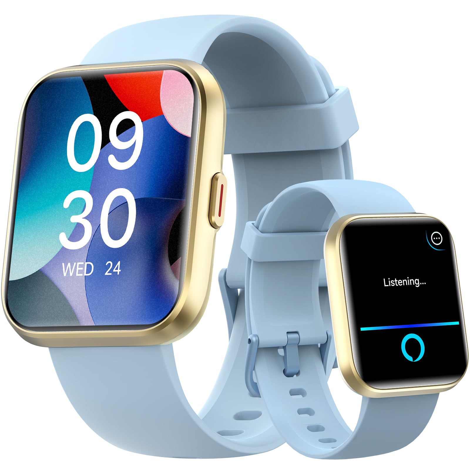 Fitpolo W208 Plus Smart Watch for Women - Fitness Tracker with Heart Rate Monitor, Sleep Tracking, Waterproof, Compatible with Android & iPhone (Black + Light Blue) - Perfect for Workouts, Running & Daily Activity Tracking