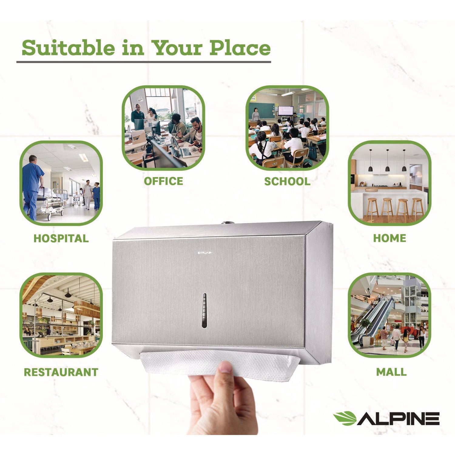 Alpine Industries Horizontal C-Fold Paper Towel Dispenser - Brushed Nickel (7.08