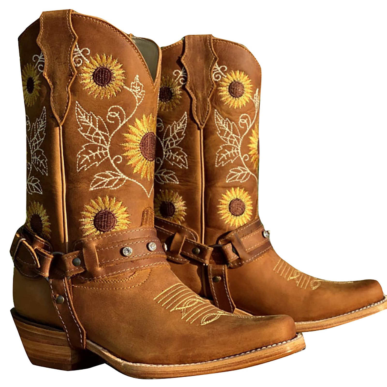 Women's Cowgirl Boots - Classic Pointed Toe, Chunky Heel Mid Calf Western Boots | Fall Fashion 2023 | Perfect for Country Dancing, Rodeos & Casual Wear