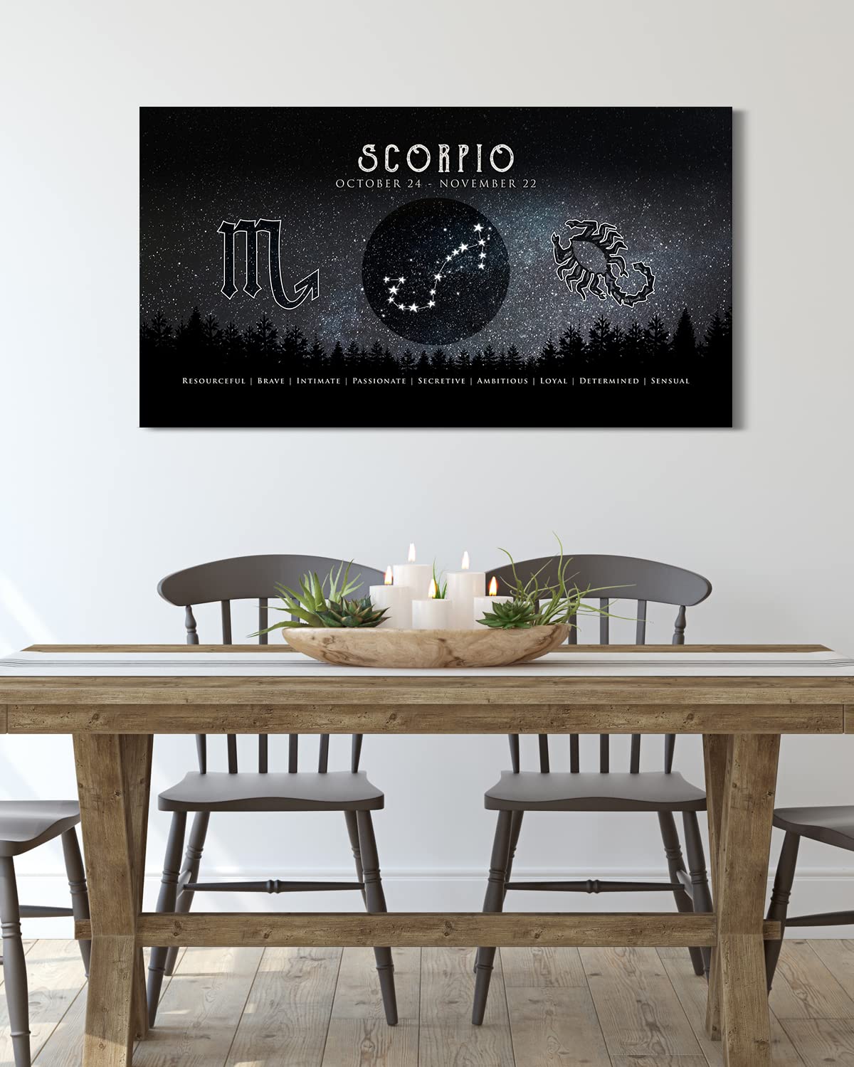 Scorpio Zodiac Wall Art - Unique Astrology Gifts for Women & Men - Boho Home Decor - 12x24 Inch Ready to Hang Canvas - Perfect for Bedroom, Living Room & Office Decor