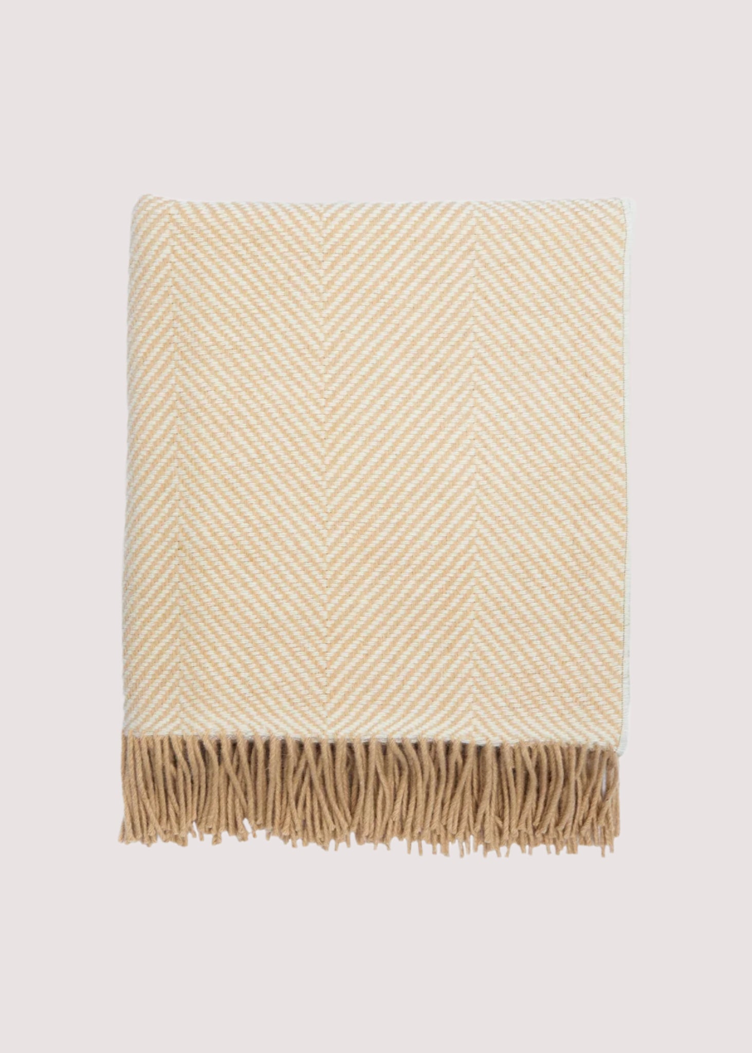 Premium Foxford Merino Wool Throw Blanket - Soft & Warm Camel & White Checkered Pattern - Cozy for Sofa, Bed, or Winter Travel