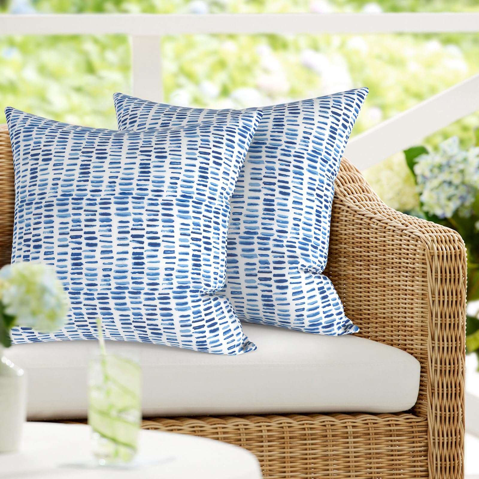 2 Pack Waterproof Outdoor Pillow Covers with Inserts - 18x18 Inch Square Decorative Throw Pillows for Patio Furniture, Sofa, Bench & Home Decor (Pebble Blue) - Perfect for Backyard, Poolside & Garden Relaxation