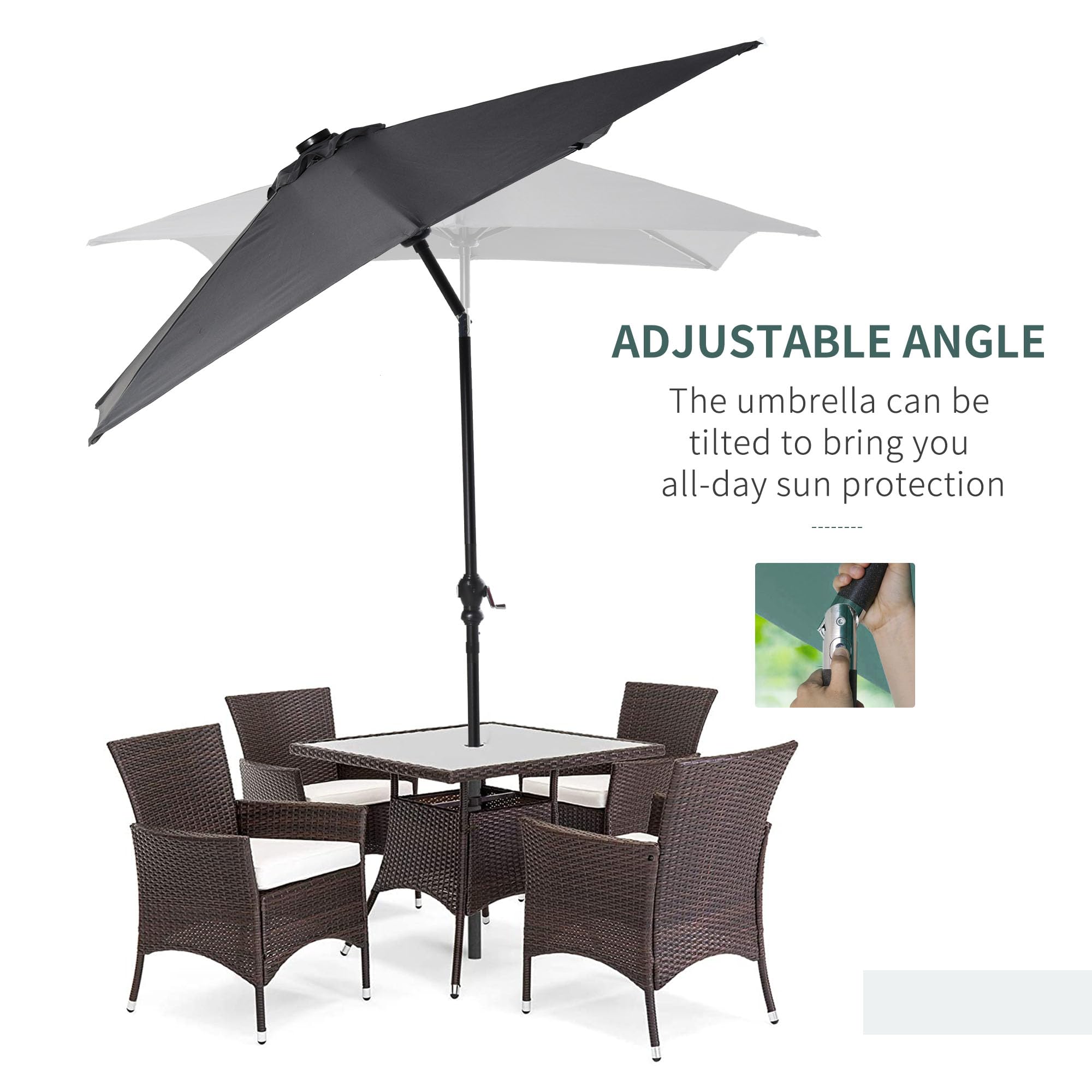 Outsunny 9' x 7' Solar LED Patio Umbrella with Tilt & Crank - Waterproof Outdoor Market Umbrella for Garden, Deck, Backyard, Pool, Beach - Perfect for Dining, Lounging, and Outdoor Entertaining