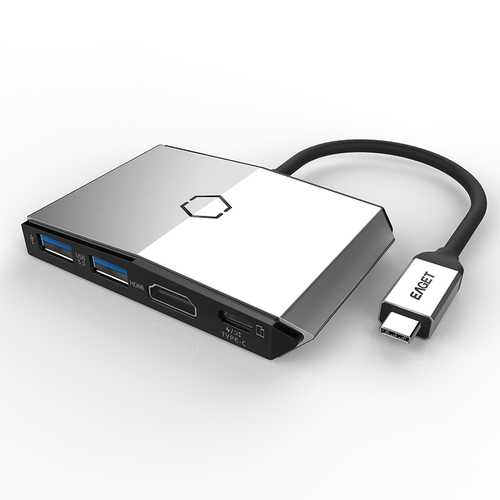 EAGET CH36 High-Speed USB-C to USB 3.0 Hub with SD/TF Card Reader - Multi-Port Adapter for Mac, PC, Laptop - Perfect for Data Transfer, Photo Editing & External Storage Expansion