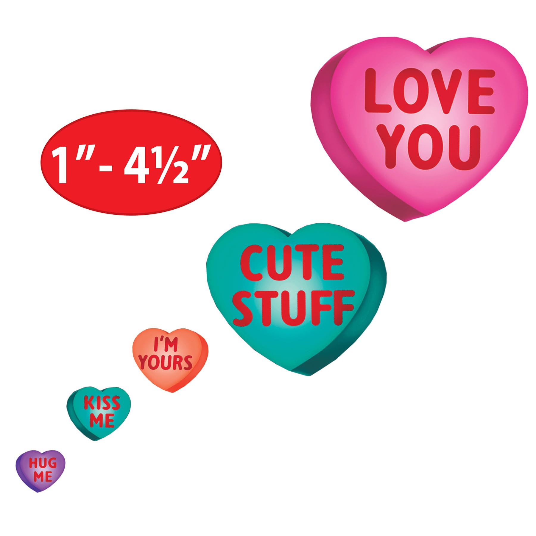 Sweet Candy Heart Clings - 23-Piece Party Decorations for Valentine's Day, Weddings & DIY Crafts - Fun Window & Wall Stickers for Home & Office Decor