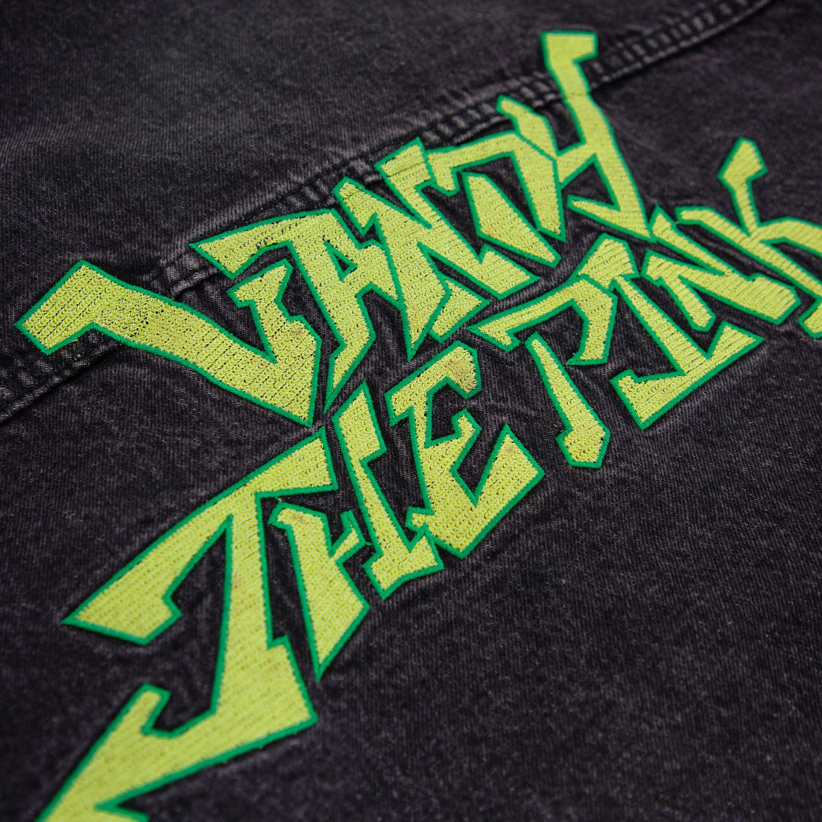 Trendy Graffiti Denim Jacket in Black & Neon Green - Streetwear Fashion for Men & Women | Perfect for Urban Outfits, Concerts, and Nightlife