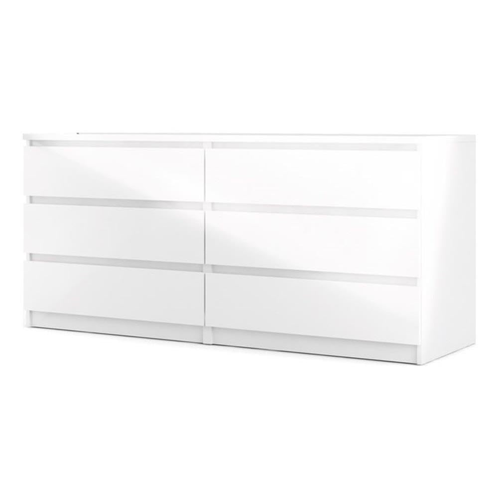 Pemberly Row 3-Piece Bedroom Set - White Gloss Finish 2 Nightstands & Double Dresser | Modern Bedroom Furniture for Master Suite & Guest Room