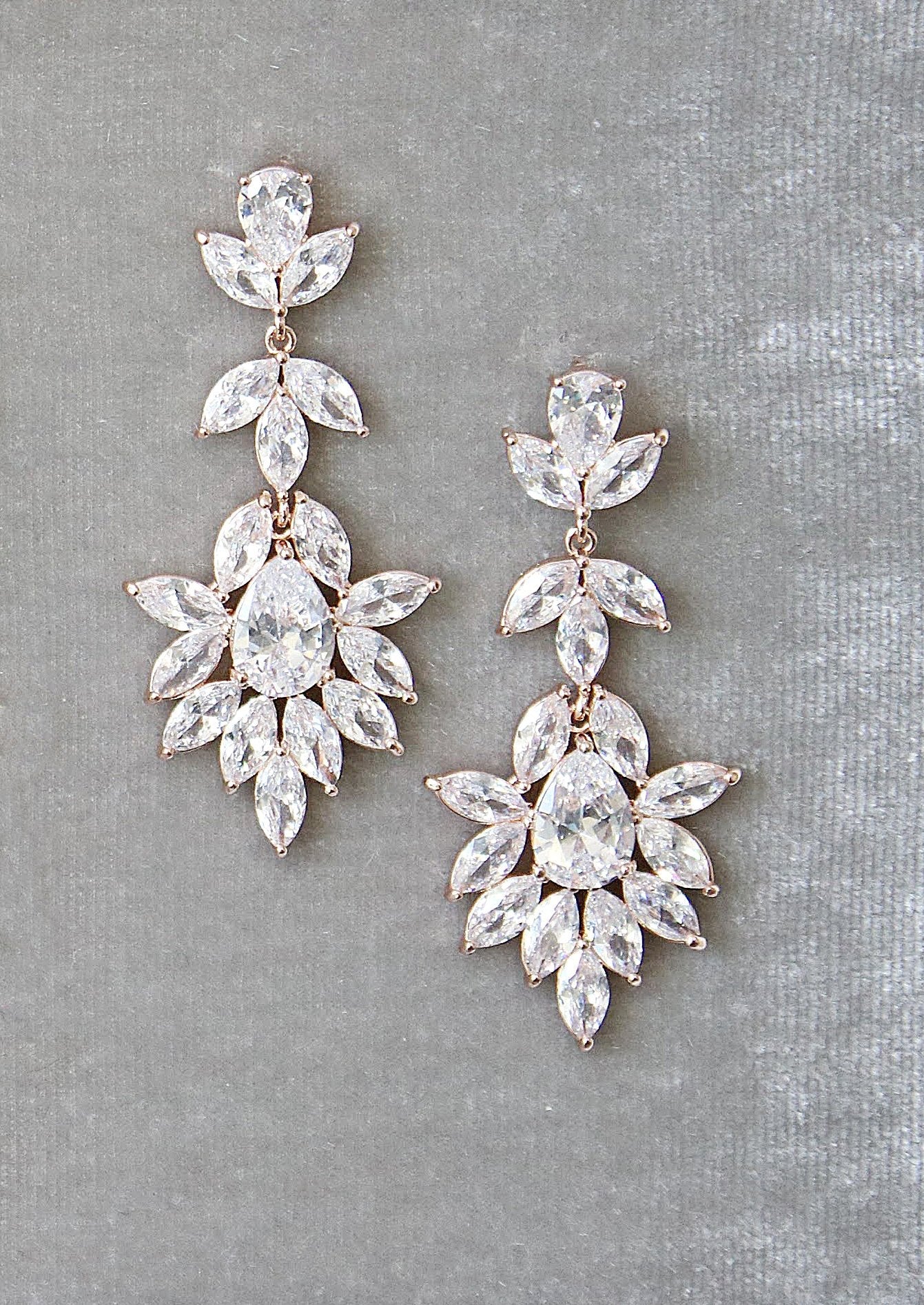 INES Gold Bridal Earrings for Women - 14K Rose Gold Wedding Earrings, Elegant Drop Dangle Earrings for Bride, Bridesmaid, Prom, Anniversary Gift - Perfect for Weddings, Parties & Special Occasions