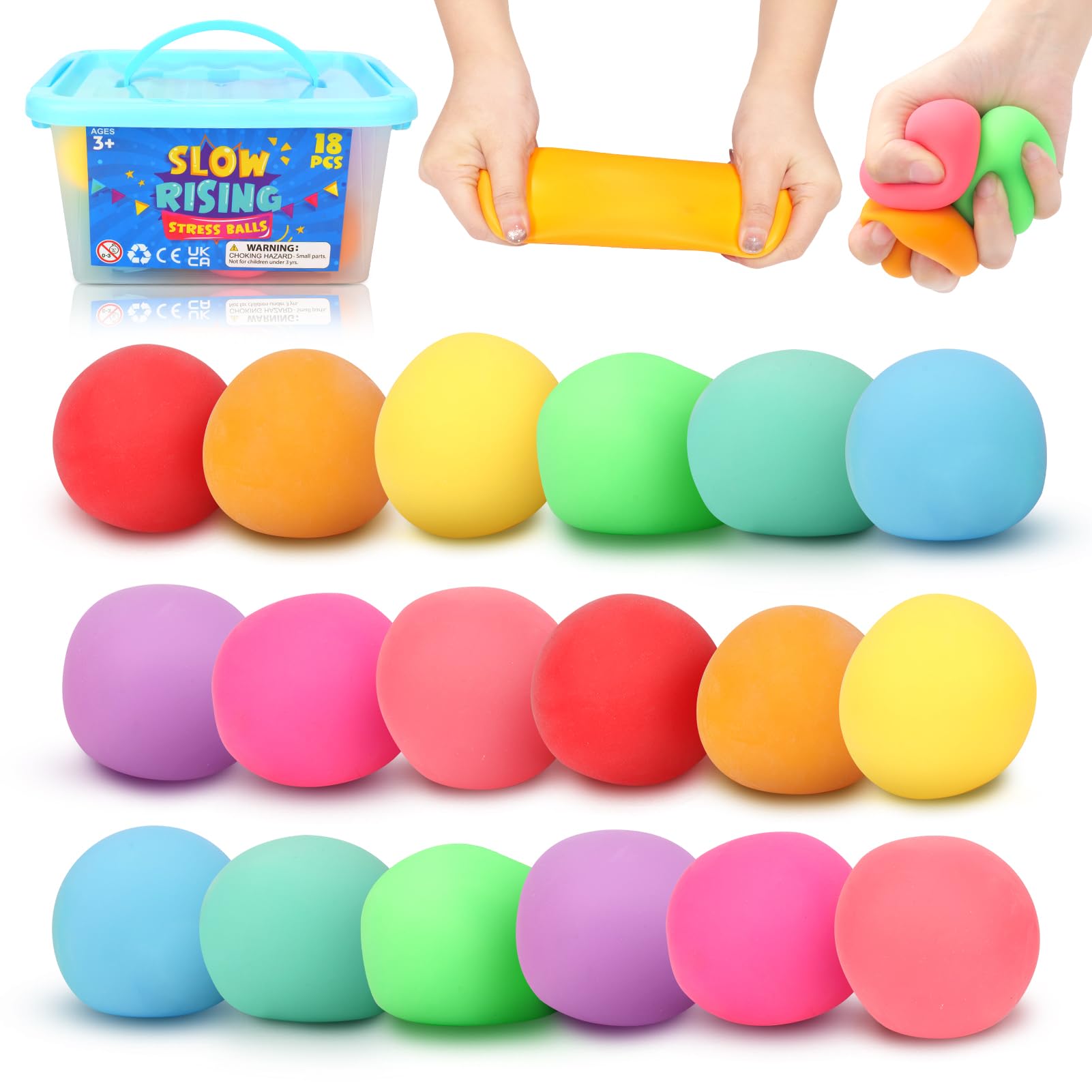 OleOletOy Squishy Stress Balls 18-Pack - Soft Slow Rising Fidget Toys for Anxiety Relief, ADHD & Sensory Play - Stretchable Stress Relief Balls for Kids & Adults - Perfect for Classroom Prizes, Office Desks & Travel