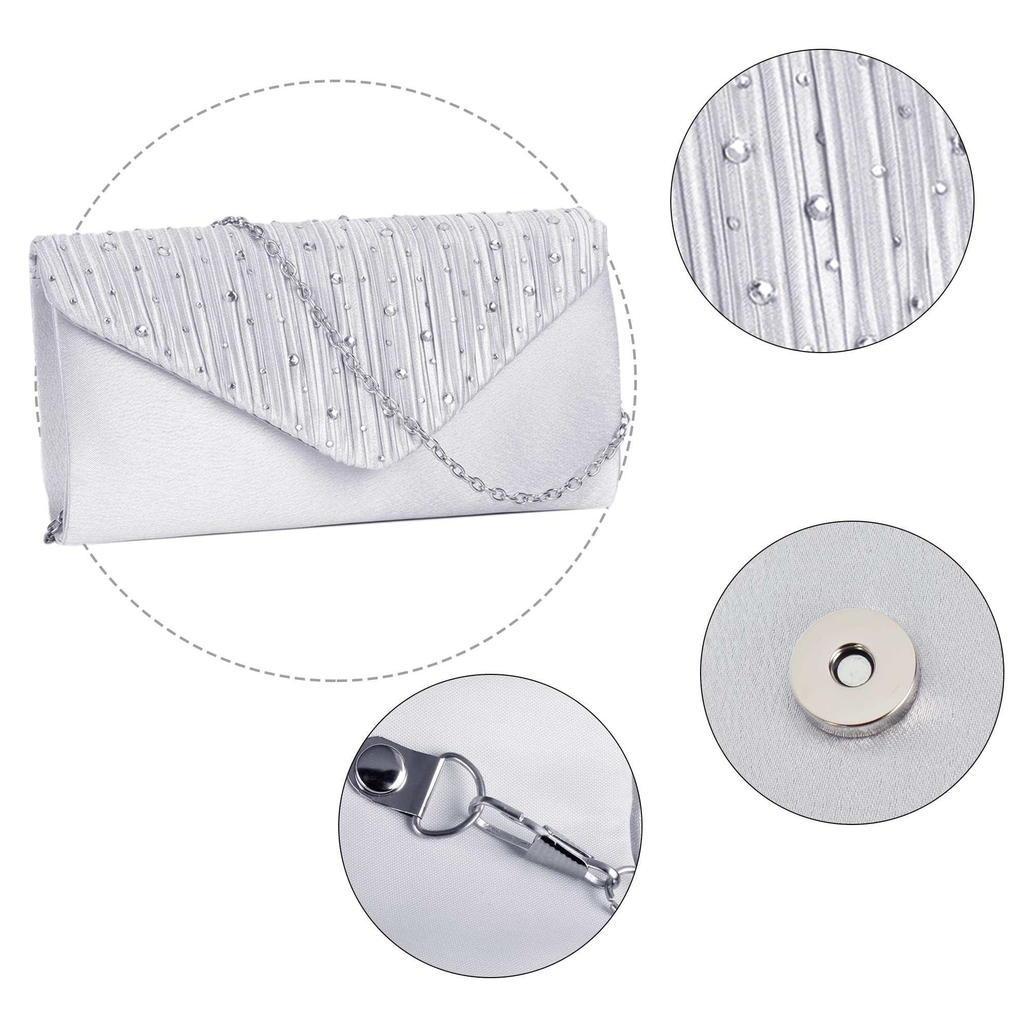 Aisi Women's Rhinestone Studded Flap Envelope Clutch Purse - Elegant Evening Bag with Chain Strap for Party, Prom, Wedding & Special Occasions