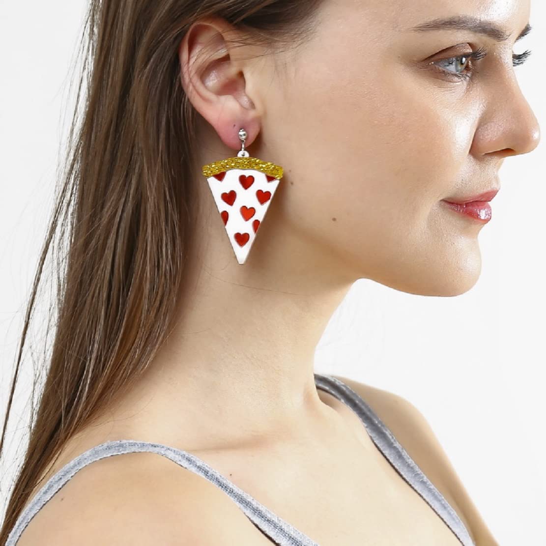 Hypoallergenic Pizza Slice Earrings for Women - Cute Acrylic Food-Themed Dangle Earrings with Sterling Silver Hook | Perfect for Pizza Lovers, Foodie Gifts & Casual Wear