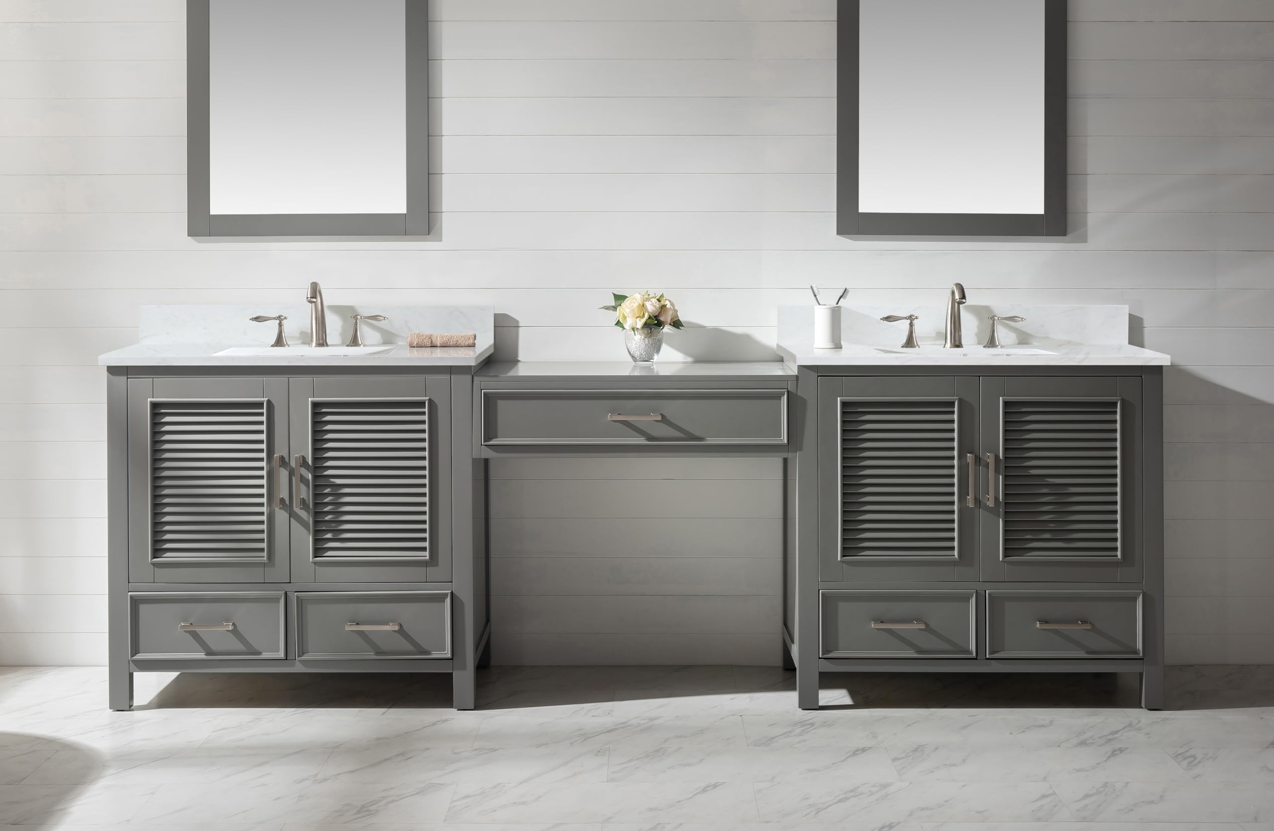 Design Element ES-102MC-GY 102-Inch Gray Bathroom Vanity with Sink - Modern Double Sink Vanity for Master Bathroom & Powder Room Remodel