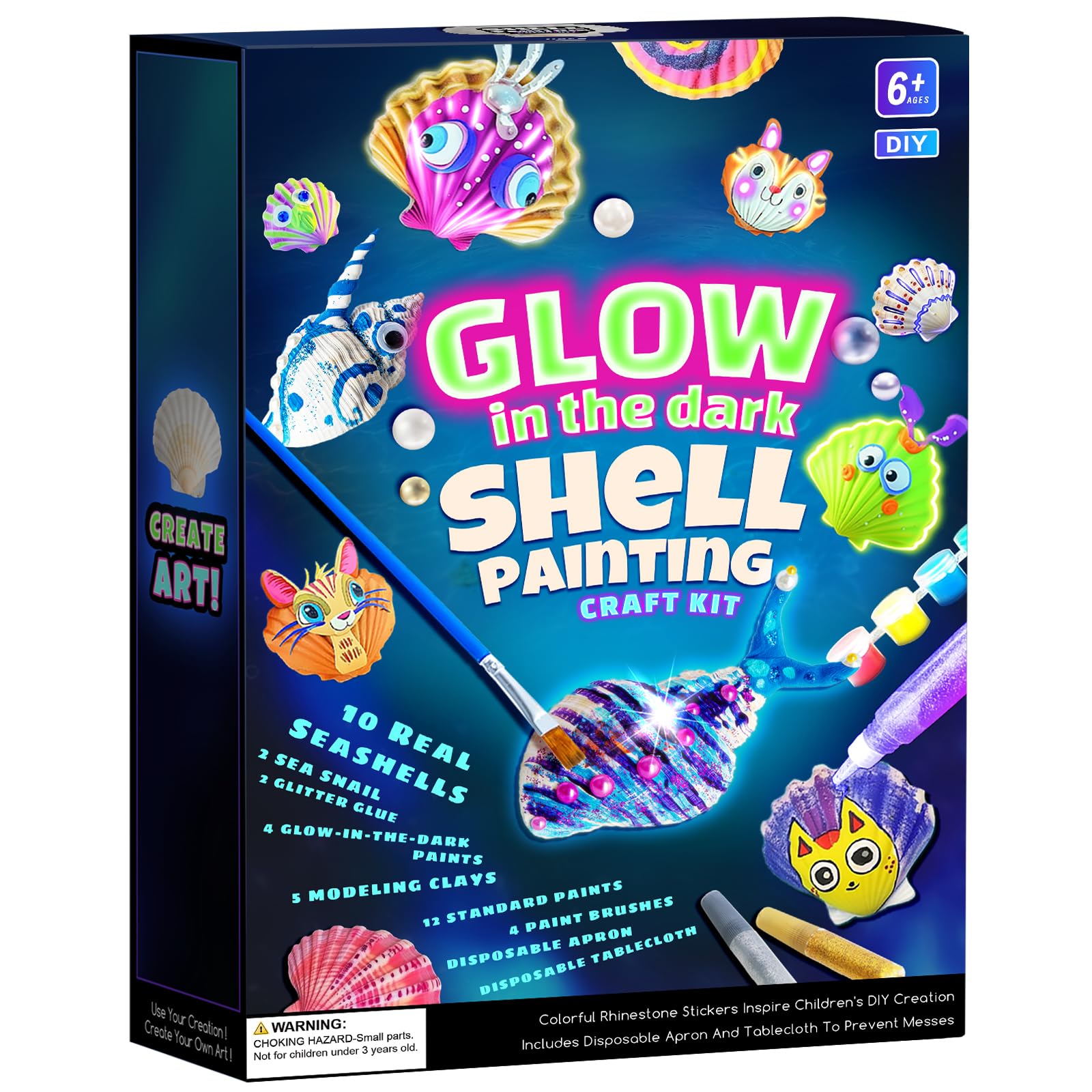 EPUMP Glow in The Dark Shell Painting Kit for Kids Ages 6-12 - Creative Arts & Crafts Supplies with 20+ Sea Shells, Non-Toxic Paints & Brushes - Perfect Christmas Birthday Gift for Boys & Girls | Fun DIY Activity for Beach Themed Parties & Home Decor