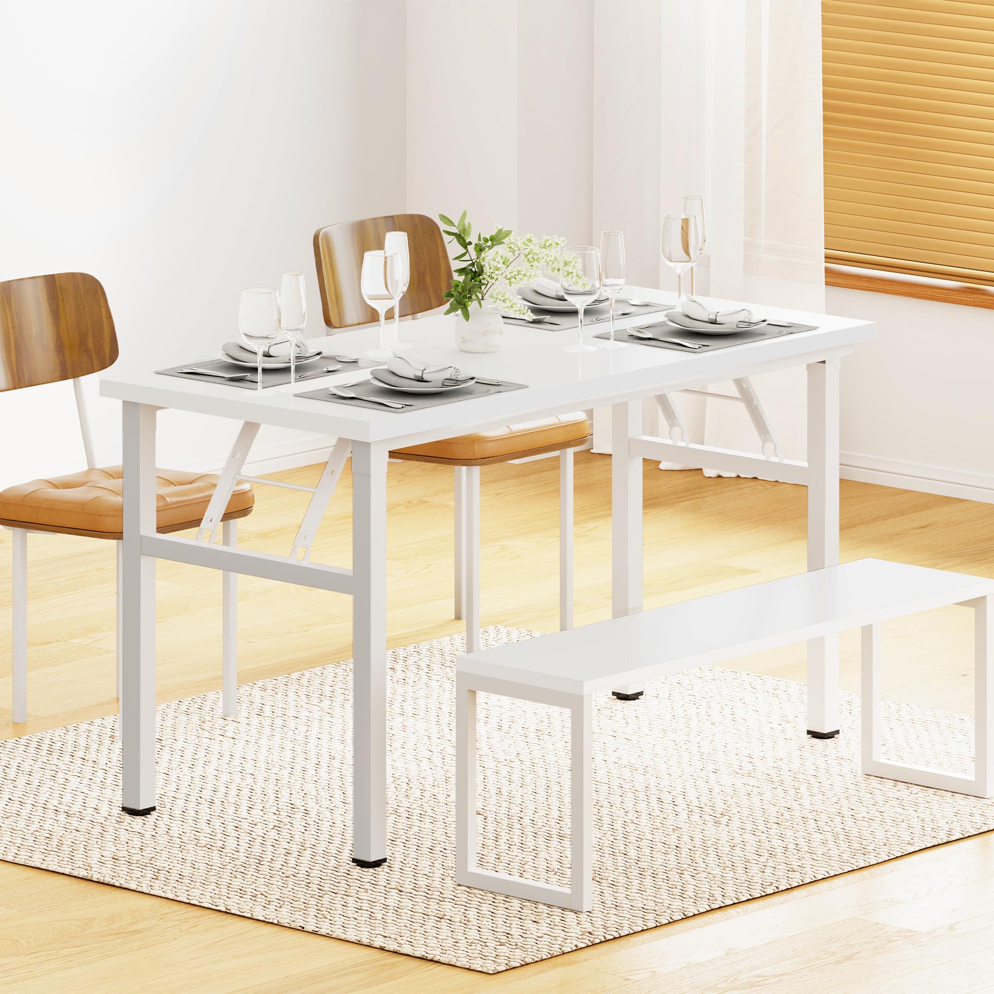 DlandHome 47-inch Folding Computer Desk - Portable Workstation for Home Office, Study, Conference & Activities - Sturdy White Fully Assembled Table (Model DND-ND5-120WW) | Perfect for Small Spaces, Dorm Rooms & Multi-Purpose Use