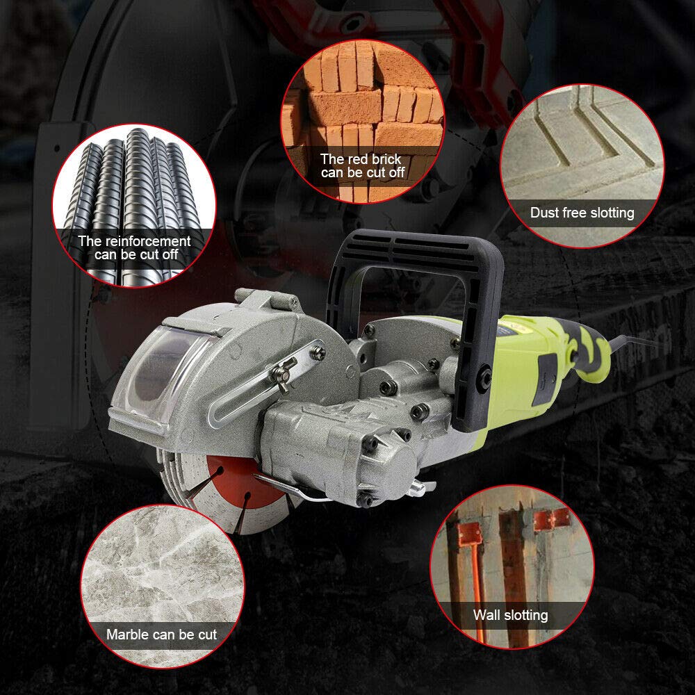 4KW Electric Wall Groove Cutting Machine - Wall Milling & Slotting Cutter with 5 Circular Saw Blades for Concrete, Brick & Tile - Perfect for Construction, Renovation & Plumbing Projects