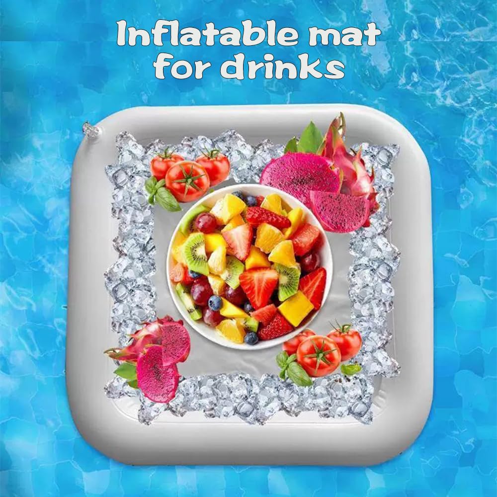 Inflatable Serving Bar with Ice Bucket & Food Cooler - 3-Piece Set (134x64cm) for Pool Parties, BBQs, Picnics & Outdoor Events - Perfect Drink Holder & Salad Tray for Summer Gatherings