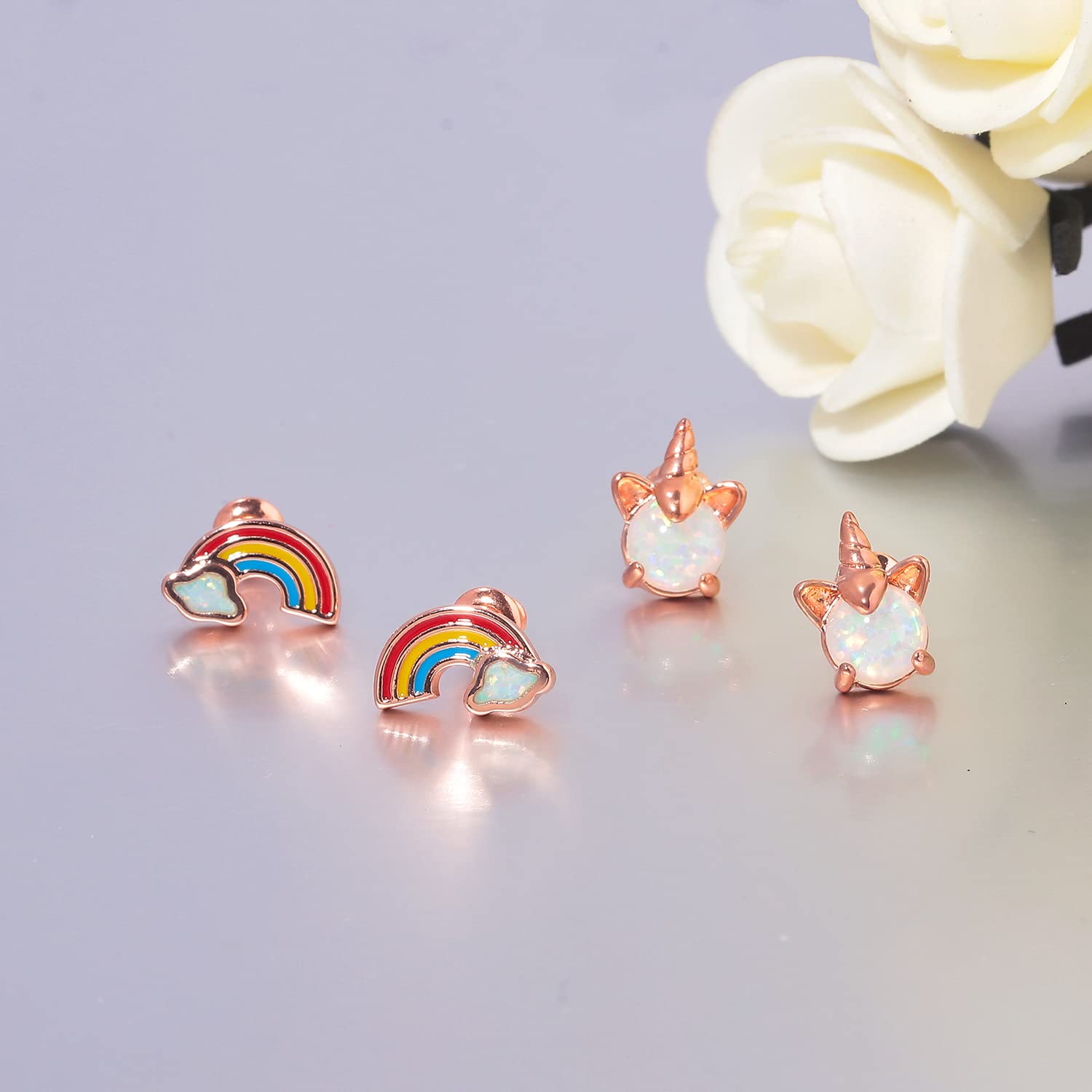 14K Rose Gold Plated Opal Stud Earrings for Women - Hypoallergenic Cute Animal Jewelry Gift for Girls | Perfect for Everyday Wear, Parties & Special Occasions