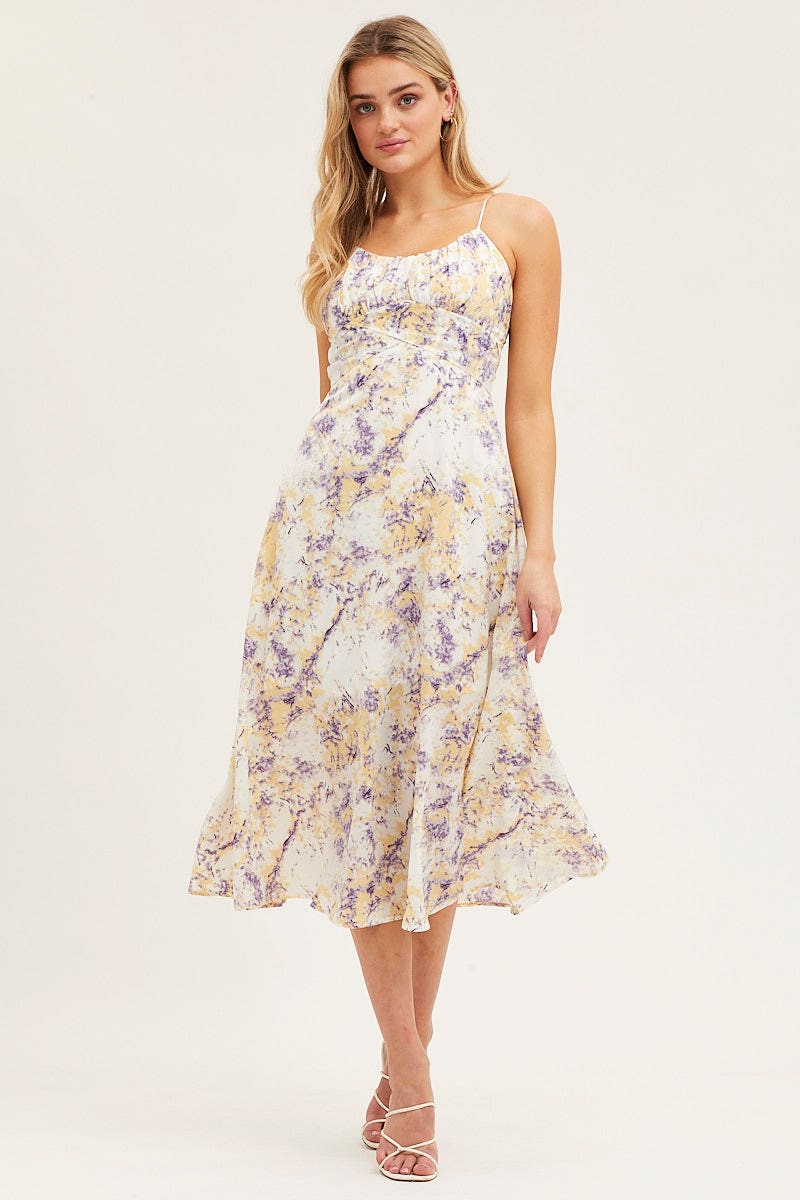 Stylish Abstract Print Tie Back Midi Dress for Women - Perfect for Parties, Dates & Summer Outfits