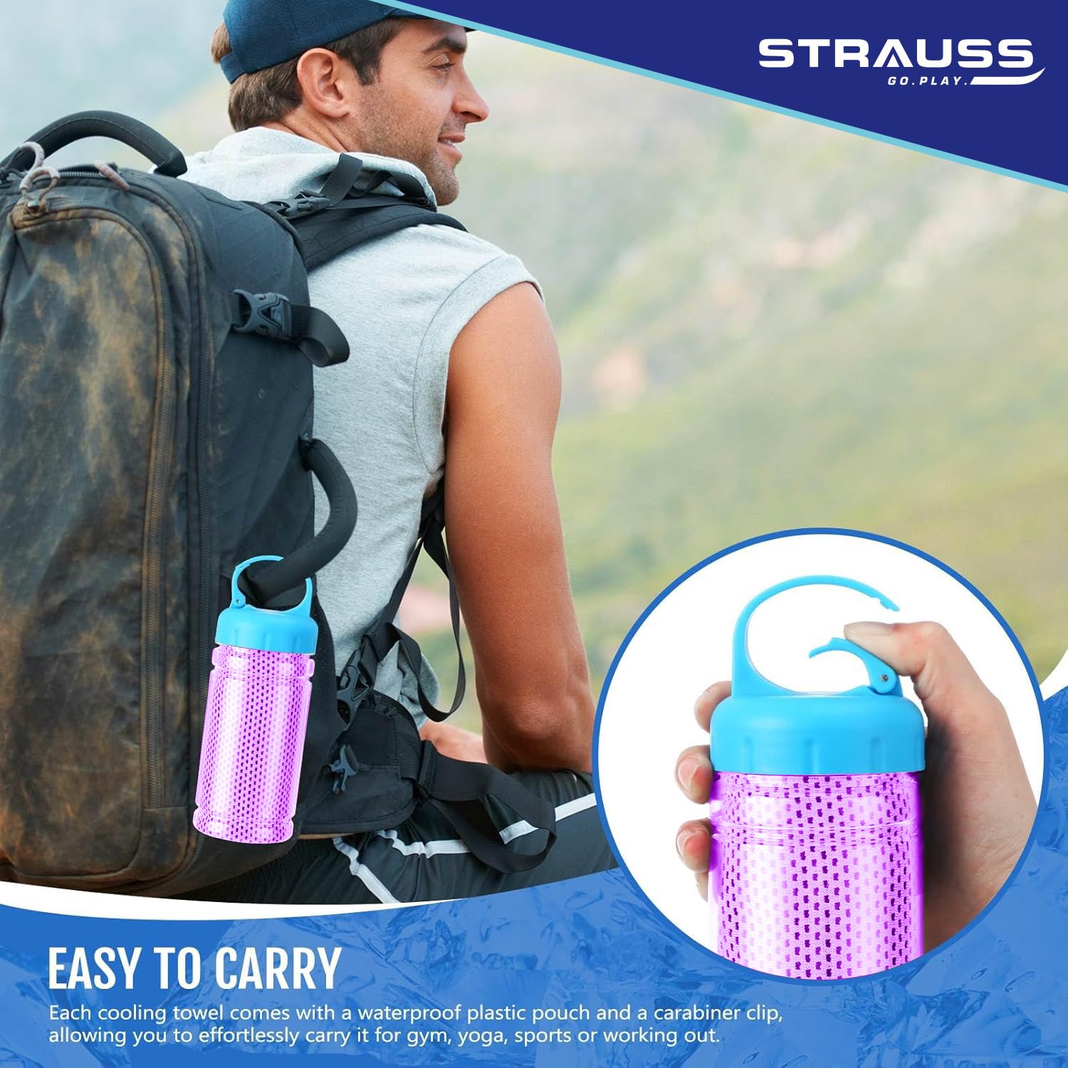 STRAUSS Anti-Microbial Cooling Sports Towel - Quick Dry Microfiber Workout Towel for Running, Hiking, Camping, Travel, Gym, Yoga & Golf - Perfect for Athletes & Outdoor Activities