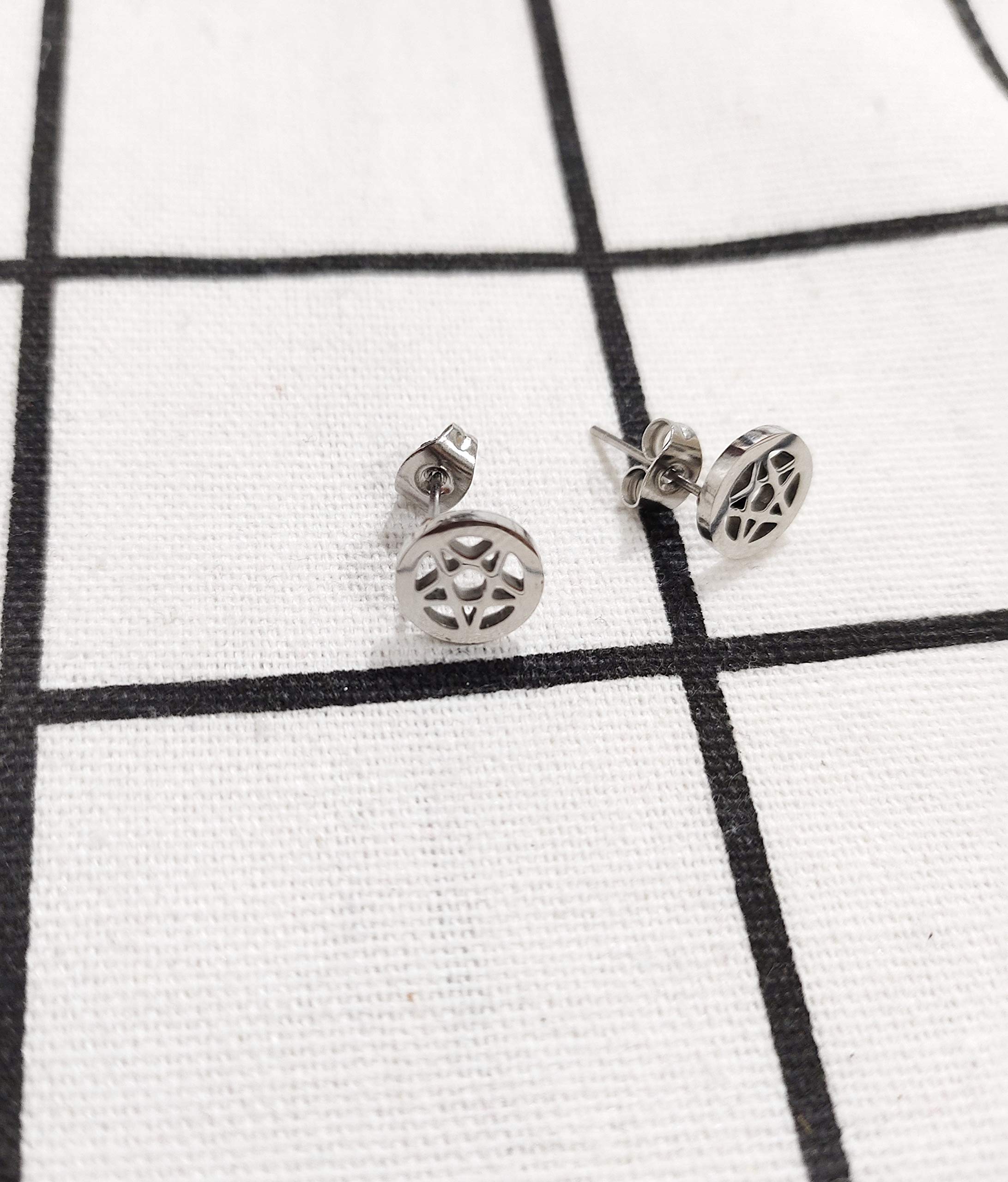 RUIZHEN Stainless Steel Supernatural Star Pentagram Pentacle Stud Earrings - Wicca Pagan Jewelry for Witchcraft, Rituals & Gothic Fashion