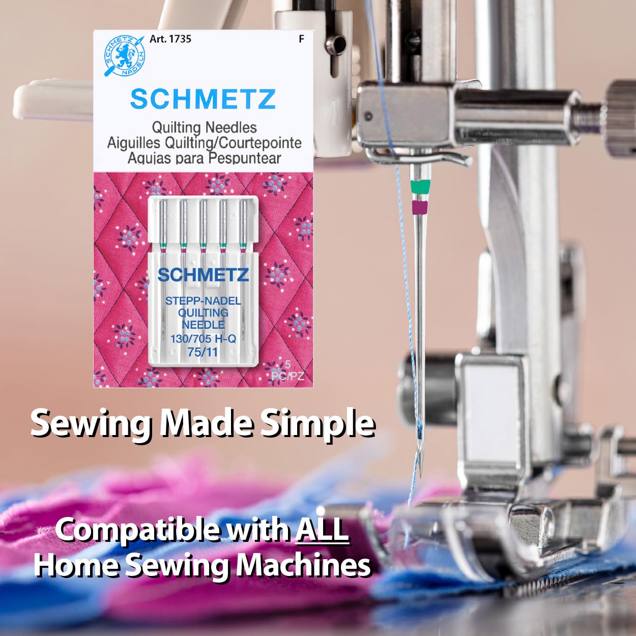 SCHMETZ Size 75/11 Quilting Needles - 100-Pack with 5-Needle Cards | Premium Sewing Needles for Quilting, Patchwork & Fabric Crafts | Perfect for Hand Sewing, Machine Quilting & DIY Projects