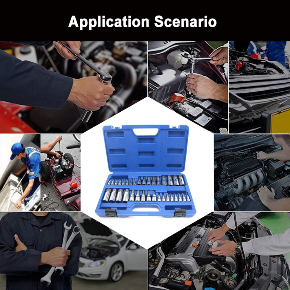 NORTOOLS Master Hex Bit Socket Set - 34-Piece S2 Steel Allen & Torx Bit Kit (SAE/Metric) with 1/2