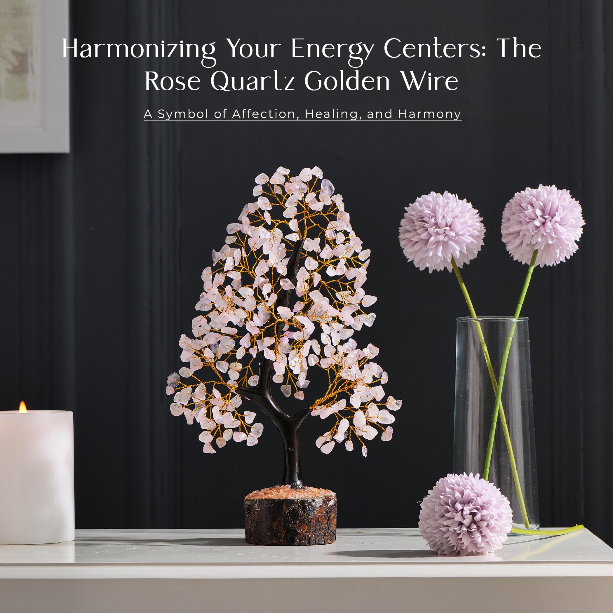 Rose Quartz Tree - Feng Shui Crystal Desk Decor for Women, Pink Office & Room Accessories - Perfect for Home, Office, Meditation Space & Gift Giving