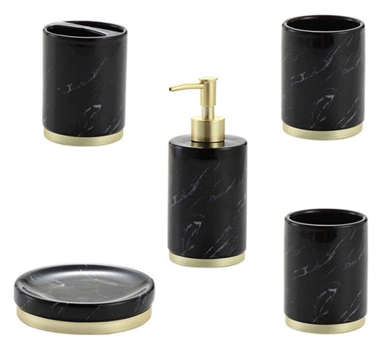 5-Piece Faux Marble Bathroom Set - Soap Dispenser, Toothbrush Holder, Lotion Bottle & Soap Dish | Elegant Hotel-Style Decor for Bathroom, Guest Room & Spa
