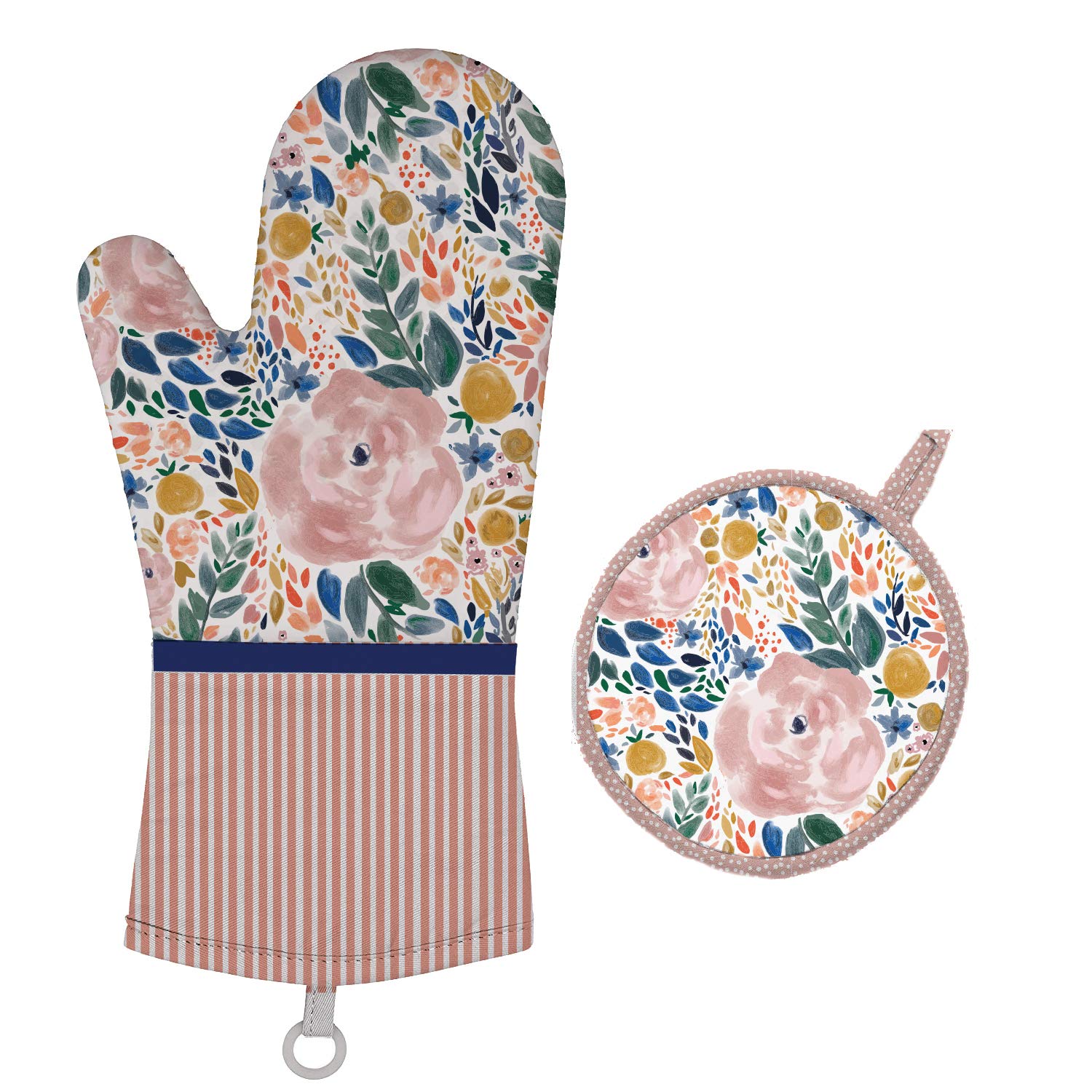 Mary Square Enchanted Garden 2-Piece Quilted Cotton Oven Mitt & Pot Holder Set - Heat Resistant Kitchen Accessories for Baking, Cooking & Grilling