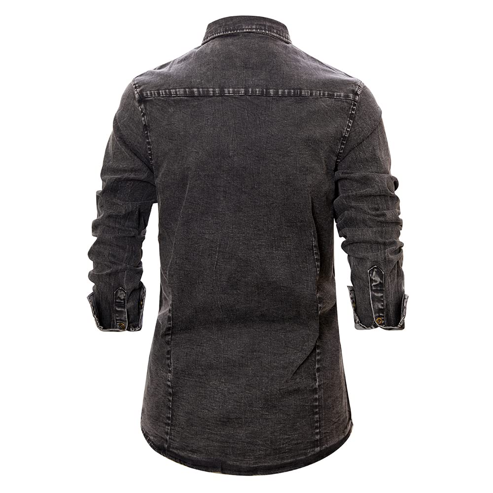 Men's Casual Denim Long Sleeve Shirt with Pocket - Comfortable Button Down Work Shirt for Everyday Wear, Outdoor Activities & Casual Office Outfits