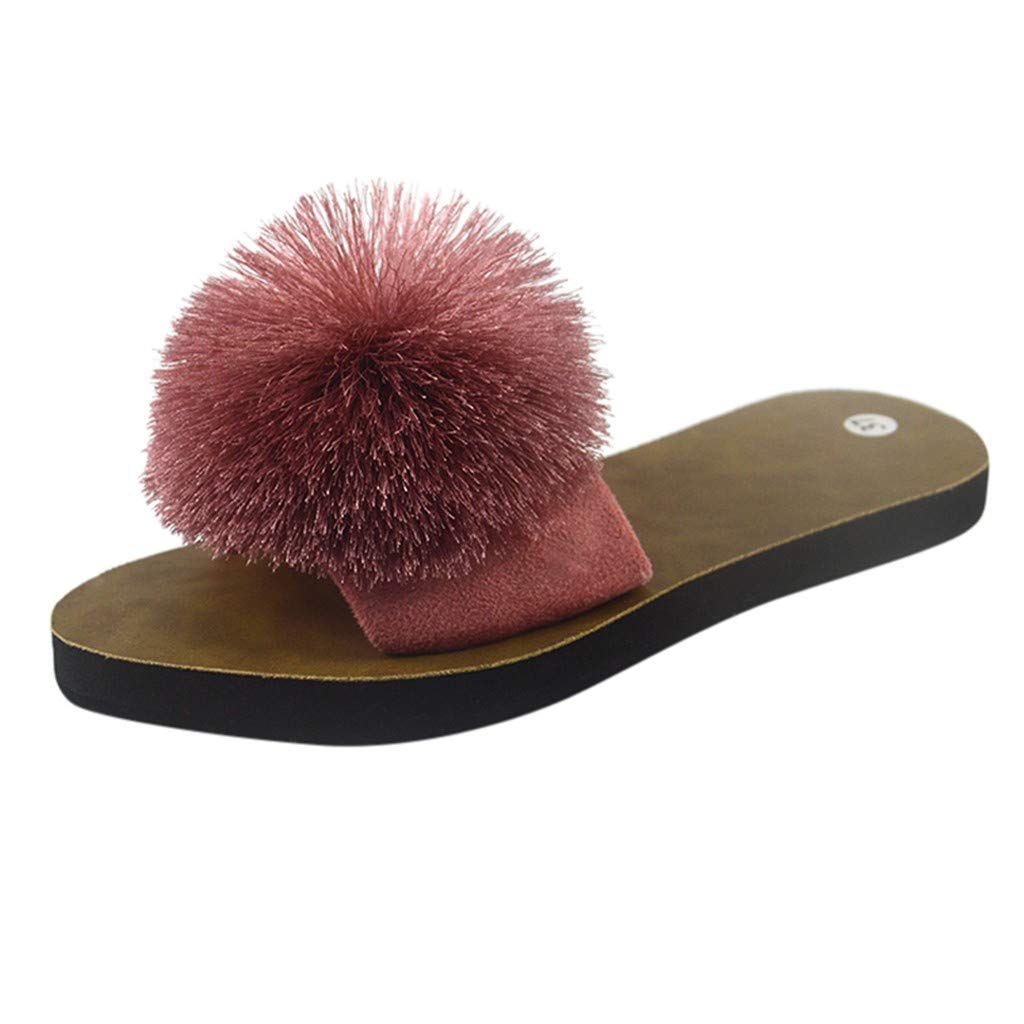 Women's Furry Slides - Soft Faux Fur Summer Slippers for Home & Beach | Non-Slip Comfortable Peep-Toe Flat Sandals | Perfect for Lounging, Travel & Outdoor Wear