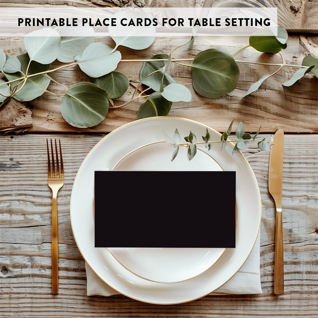 Andaz Press Printable Table Tent Place Cards - 20-Pack Black Wedding Seating Cards for Baby Shower, Bridal Party, Graduation & Events - Elegant Name Cards for Table Settings & Food Labeling