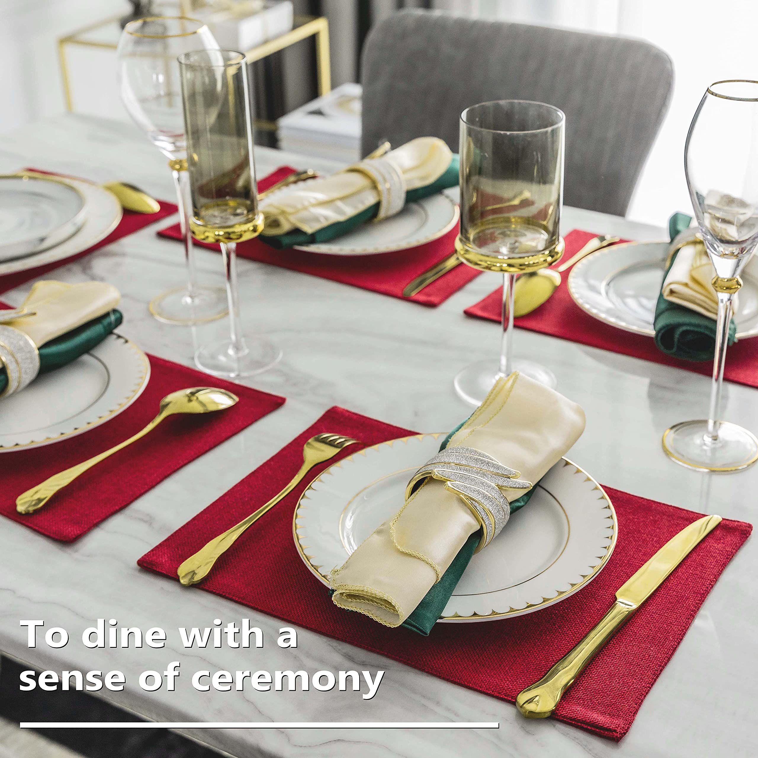 Premium 6-Piece Red Placemats Set - Heat Resistant & Machine Washable Table Mats for Dining & Kitchen (13x19 Inch, Burgundy) - Perfect for Dinner Parties, Family Meals & Holiday Decorations