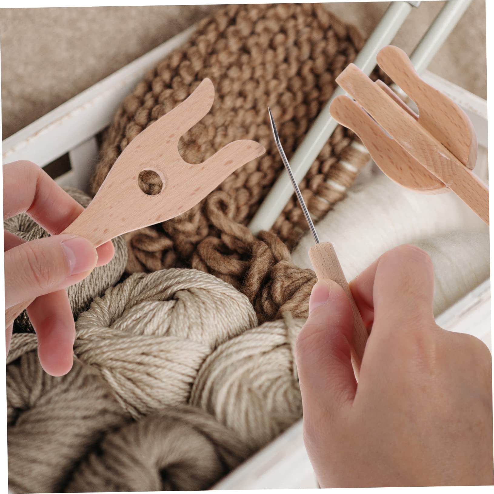 EXCEART Wooden Knitting Fork Set - DIY Weaving Kit with Crochet Hooks, Knitting Needles & Braiding Tools for Handmade Crafts | Perfect for Home Decor, Scarf Making & Yarn Projects (Reusable, Hand-Cut)