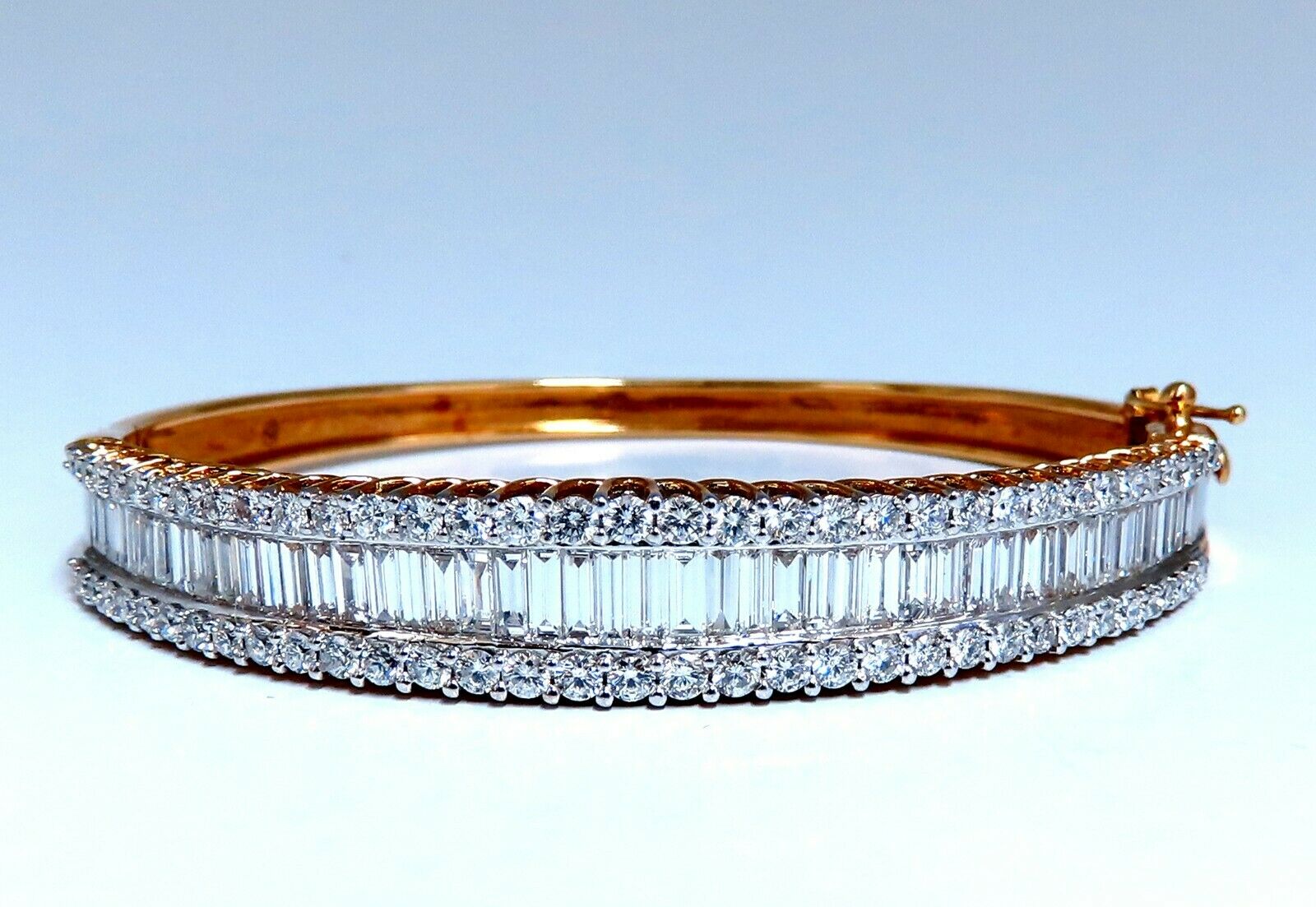 4.23ct Baguette & Round Diamond Three-Row Tennis Bracelet in 14K Gold - Elegant Jewelry for Weddings, Parties & Special Occasions