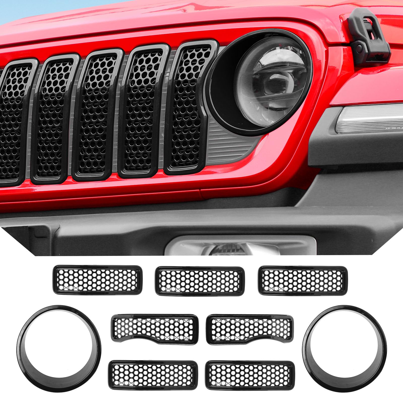 JeCar Black Mesh Grill Inserts for Jeep Wrangler JL 2024+ | Grill Covers & Headlight Covers Trim Kit Accessories | Off-Road Protection & Style Upgrade