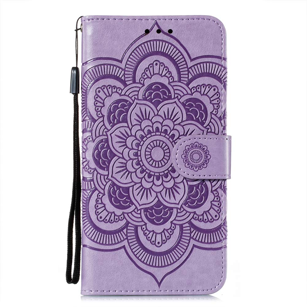 Premium Magnetic Wallet Case for Moto G Play 2021 - PU Leather Flip Cover with Stand & Embossed Mandala Design | Scratchproof Protective Phone Case (Purple) - Perfect for Work, Travel & Daily Use