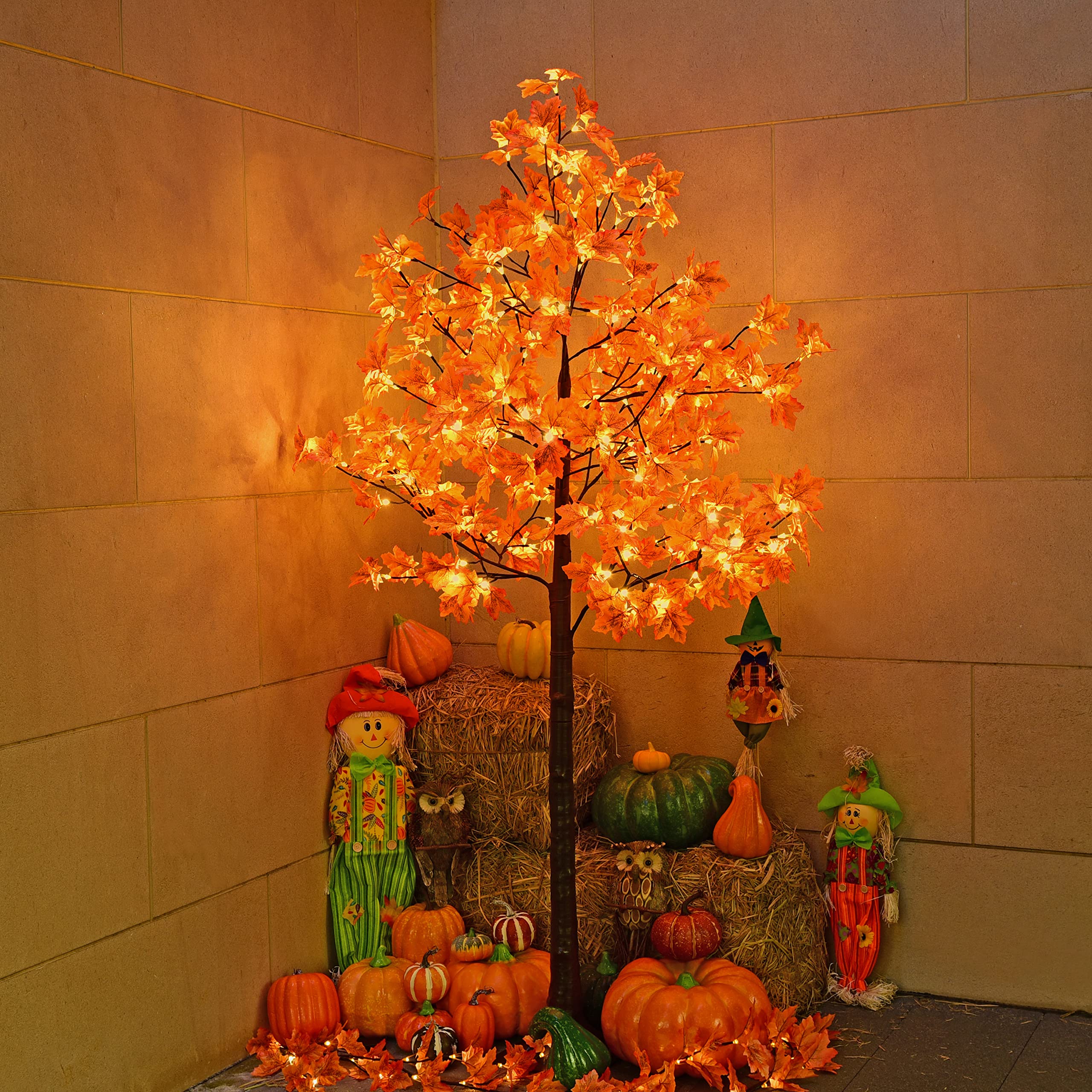 Lightshare 7FT LED Maple Tree with 208 Warm White Lights - Fall Thanksgiving Harvest Decor for Home, Garden & Party | Indoor/Outdoor Holiday Decoration