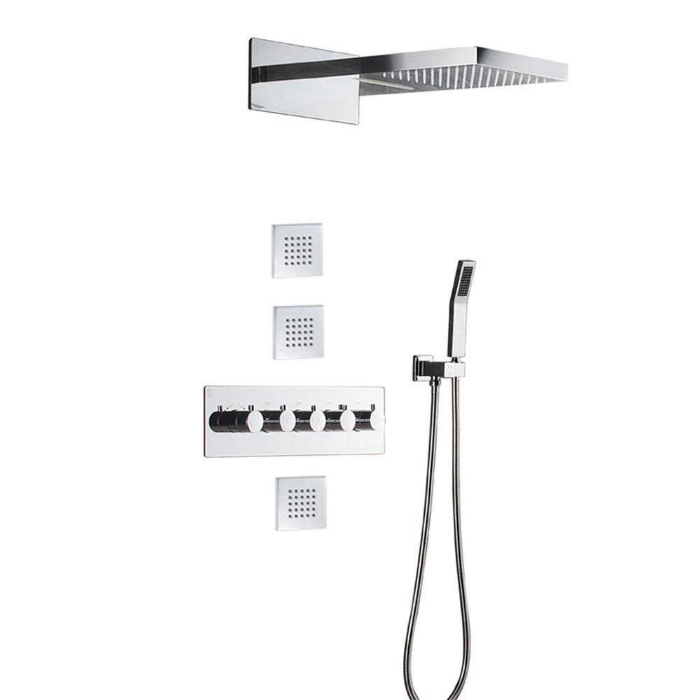Premium Thermostatic Shower System - 4-Function Concealed Wall Mount Shower Faucet with Fixed Rainfall Showerhead | Modern Bathroom Upgrade for Spa-Like Experience
