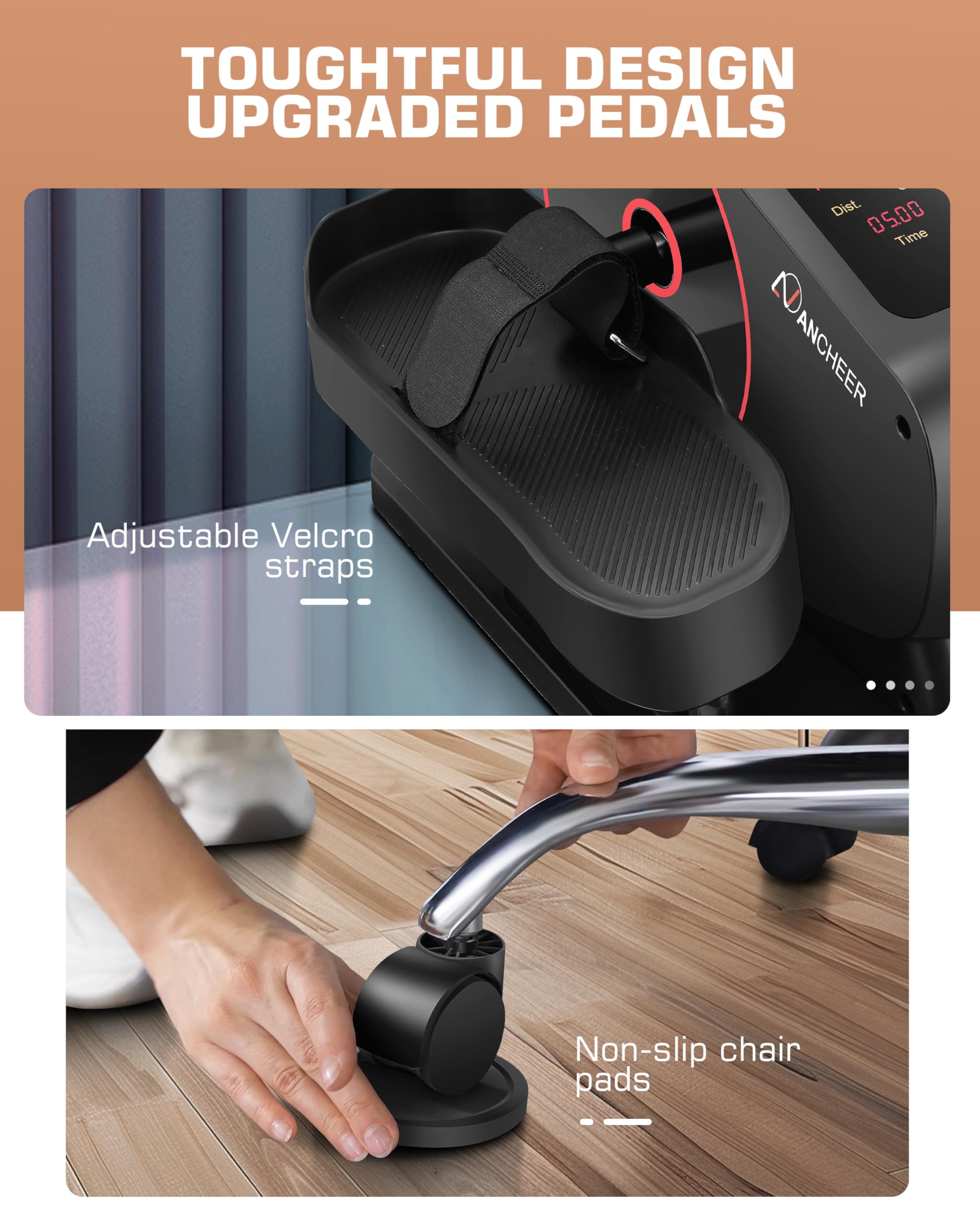 ANCHEER Under Desk Elliptical Machine - Dual Mode (Resistance/Speed) Seated Exercise Bike with Massage Pedals & Remote Control - Perfect for Seniors, Office Workers & Home Workouts