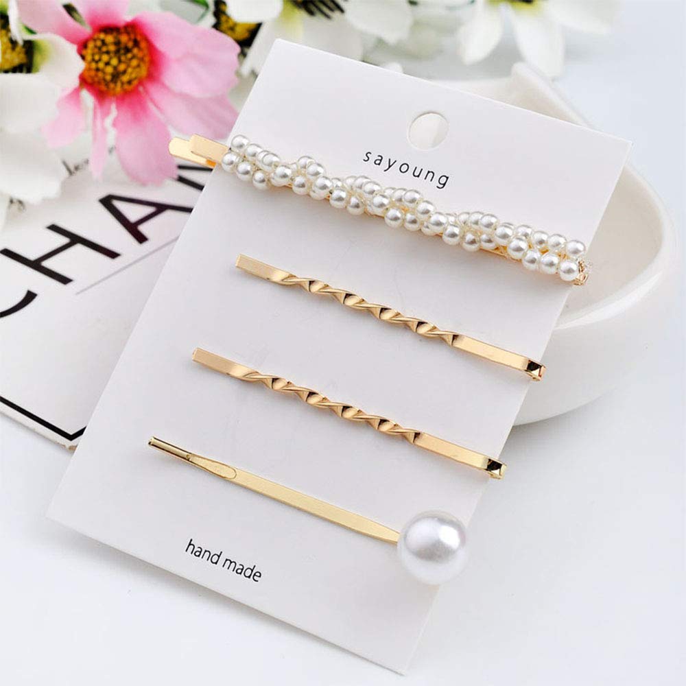 WHITEBRIDGE 12pcs Vintage Pearl Hair Bobby Pins - Metallic Flower Barrettes & Shiny Crystal Diamond Hair Clips for Women & Girls | Wedding, Prom, Party, Everyday Hairstyle Accessories