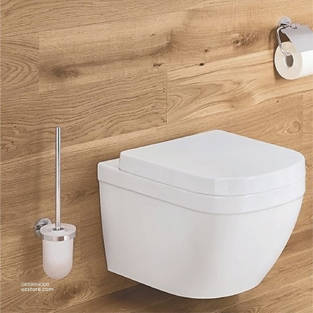 Grohe 40513001 Essentials Cube Toilet Brush Set - Modern Bathroom Cleaning Kit with Holder for Home & Commercial Use