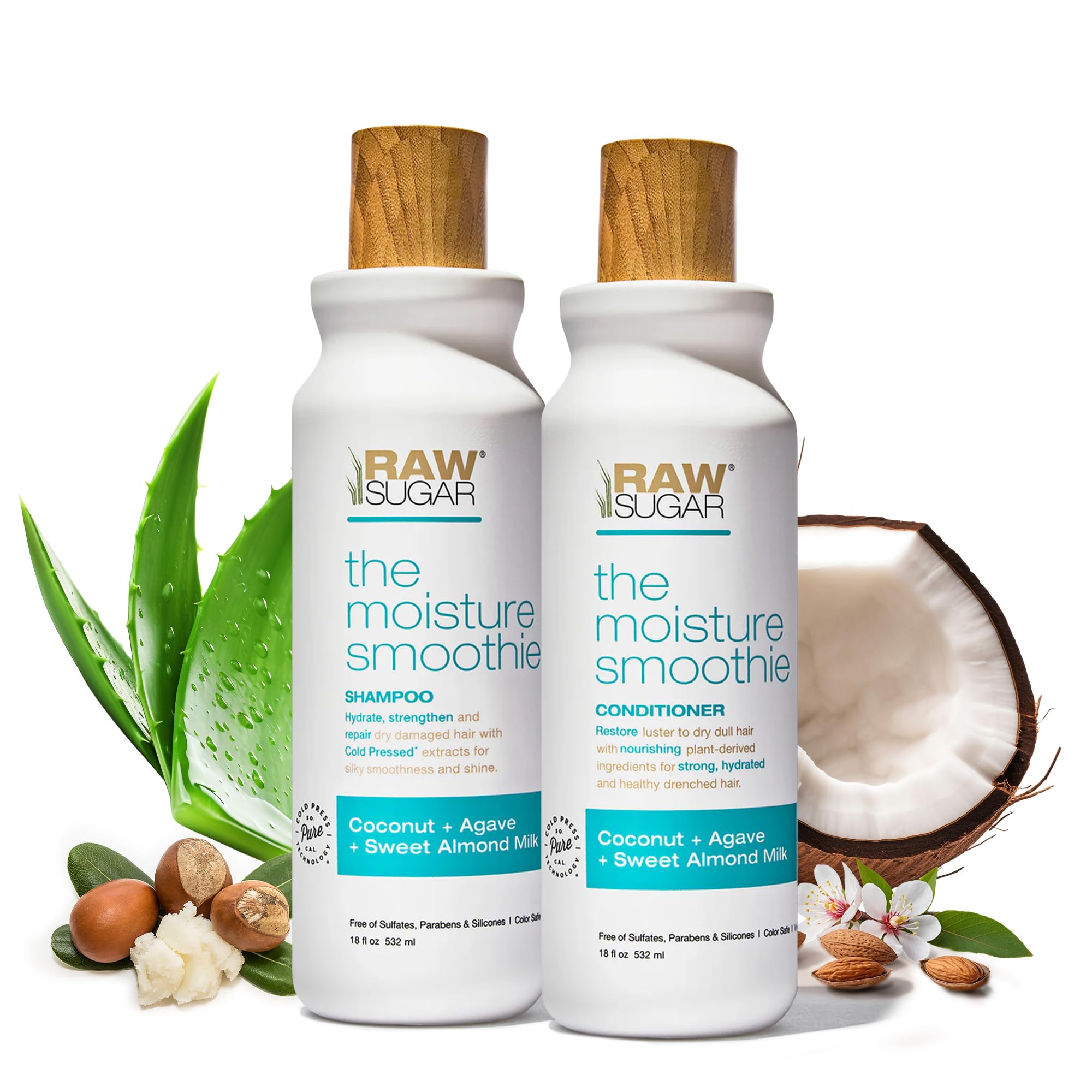 Raw Sugar Moisture Smoothie Shampoo and Conditioner Set with Coconut Oil, Agave & Sweet Almond Milk - Hydrating & Nourishing for Dry Hair - Sulfate Free & Paraben Free - Perfect for Damaged Hair Repair & Daily Moisture Boost