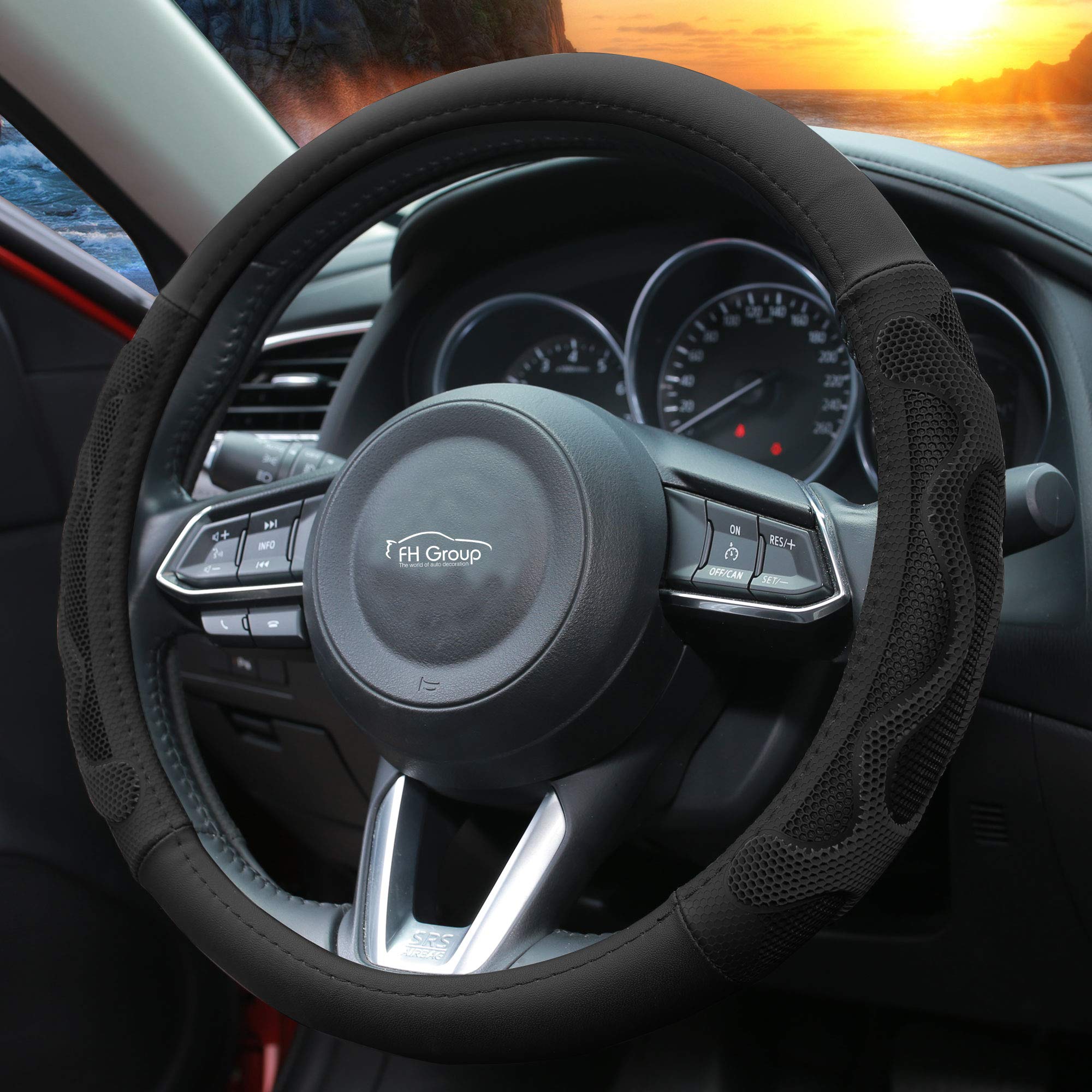 Premium Universal Leather Car Steering Wheel Cover with Anti-Slip Silicone Grip - Black | Comfort & Style for Daily Driving, Road Trips & Winter Protection
