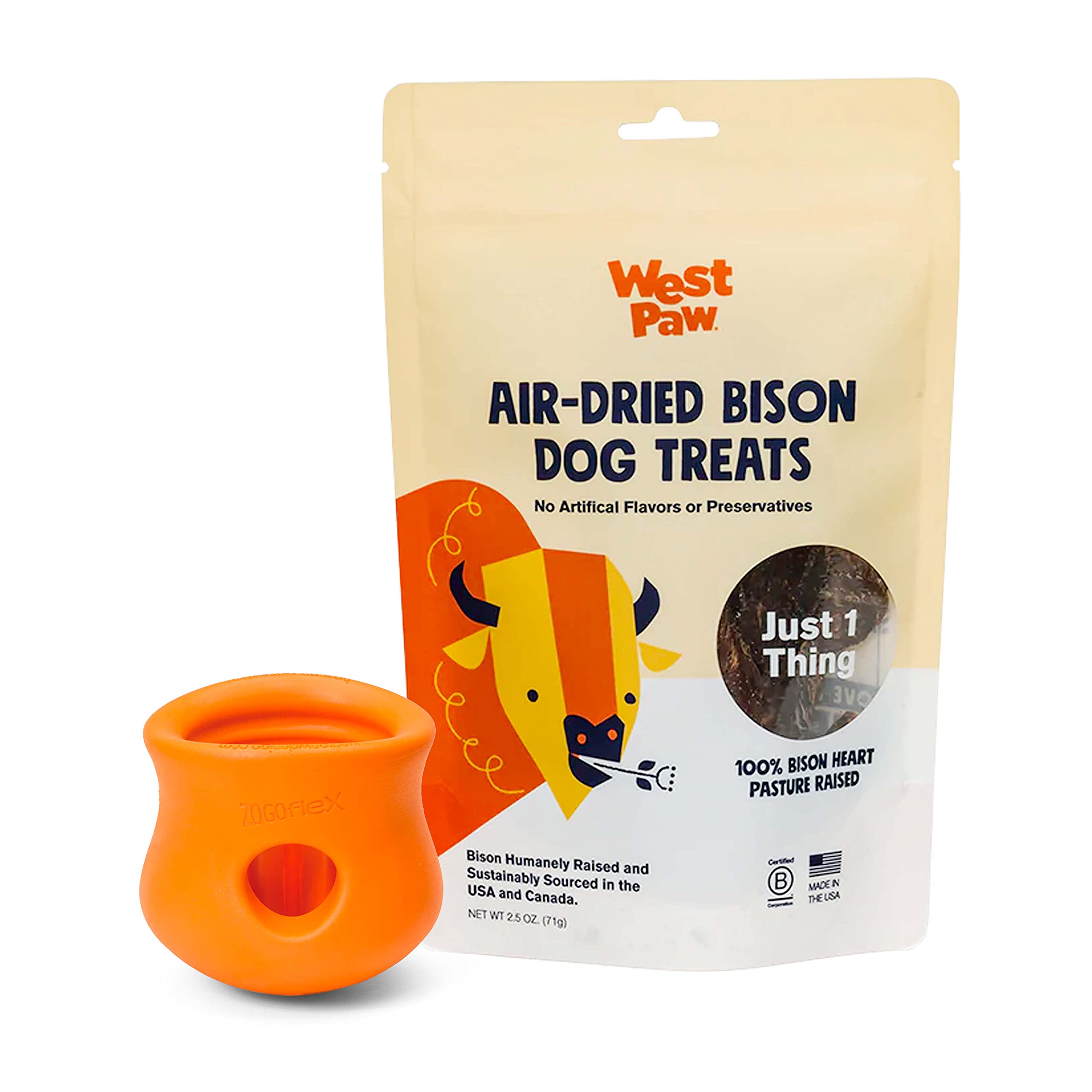 Premium Air Dried Bison Heart Dog Treats with Zogoflex Toppl Interactive Treat Dispenser Toy Bundle – All-Natural Grain-Free Dog Chews & Puzzle Feeder for Mental Stimulation – Perfect for Training, Enrichment & Slow Feeding – Holds Kibble & Treats