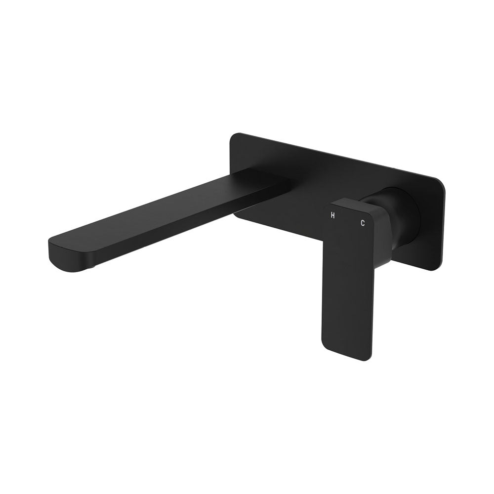 Fienza Tono Rectangular Plate 200mm Bathroom Faucet Set - Matte Black Wall Mounted Basin and Bath Mixer Tap (233106B) - Perfect for Modern Bathroom Renovations and Spa-Like Showers