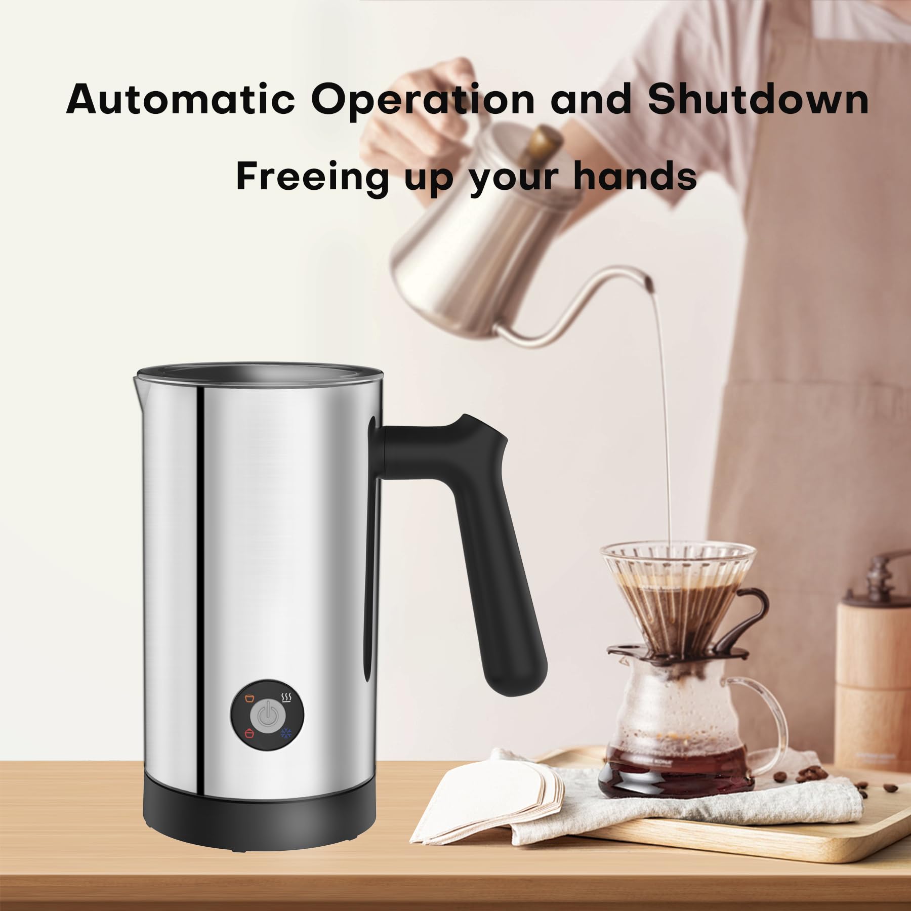 Electric Milk Frother and Steamer - 4-in-1 Stainless Steel Frother with 10.6oz Large Capacity for Warm & Cold Foam - Automatic Milk Warmer for Coffee, Lattes, Cappuccinos, Macchiatos - Perfect for Home Baristas and Coffee Enthusiasts