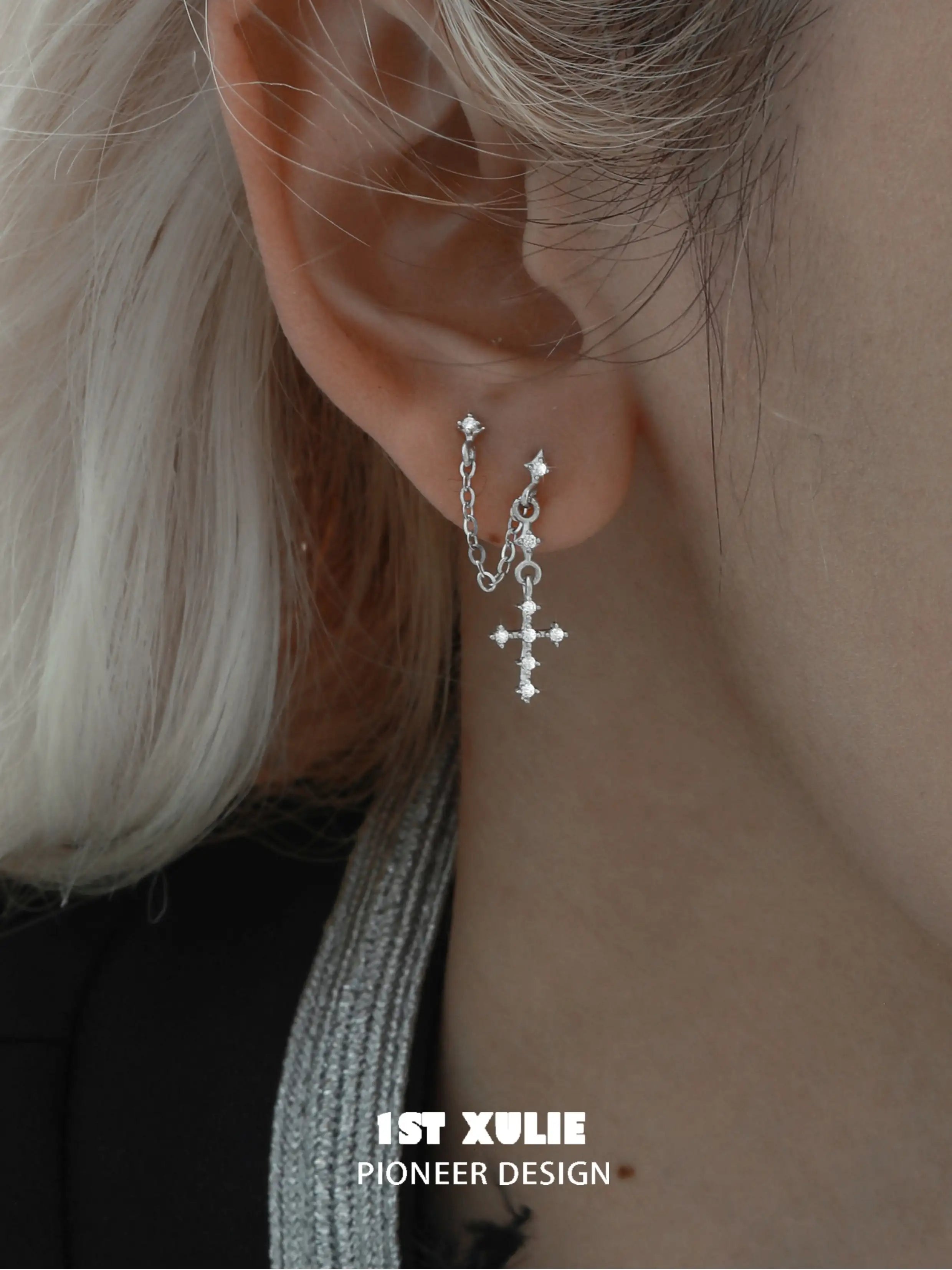 Sterling Silver S925 Zircon Double Piercing Earrings for Women - Elegant Angel Wing Design for Parties, Weddings & Everyday Wear