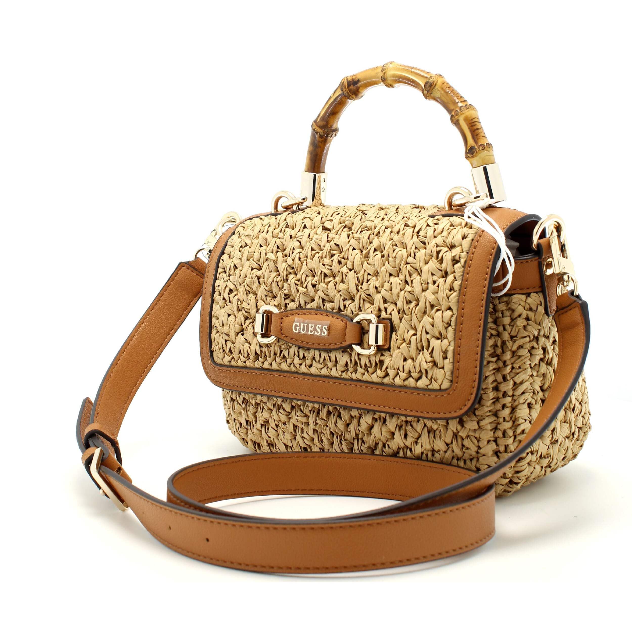 GUESS Siria Straw Top Handle Bag for Women - Stylish Woven Straw Tote with Leather Handles - Perfect for Beach, Summer Outfits & Vacation Accessories