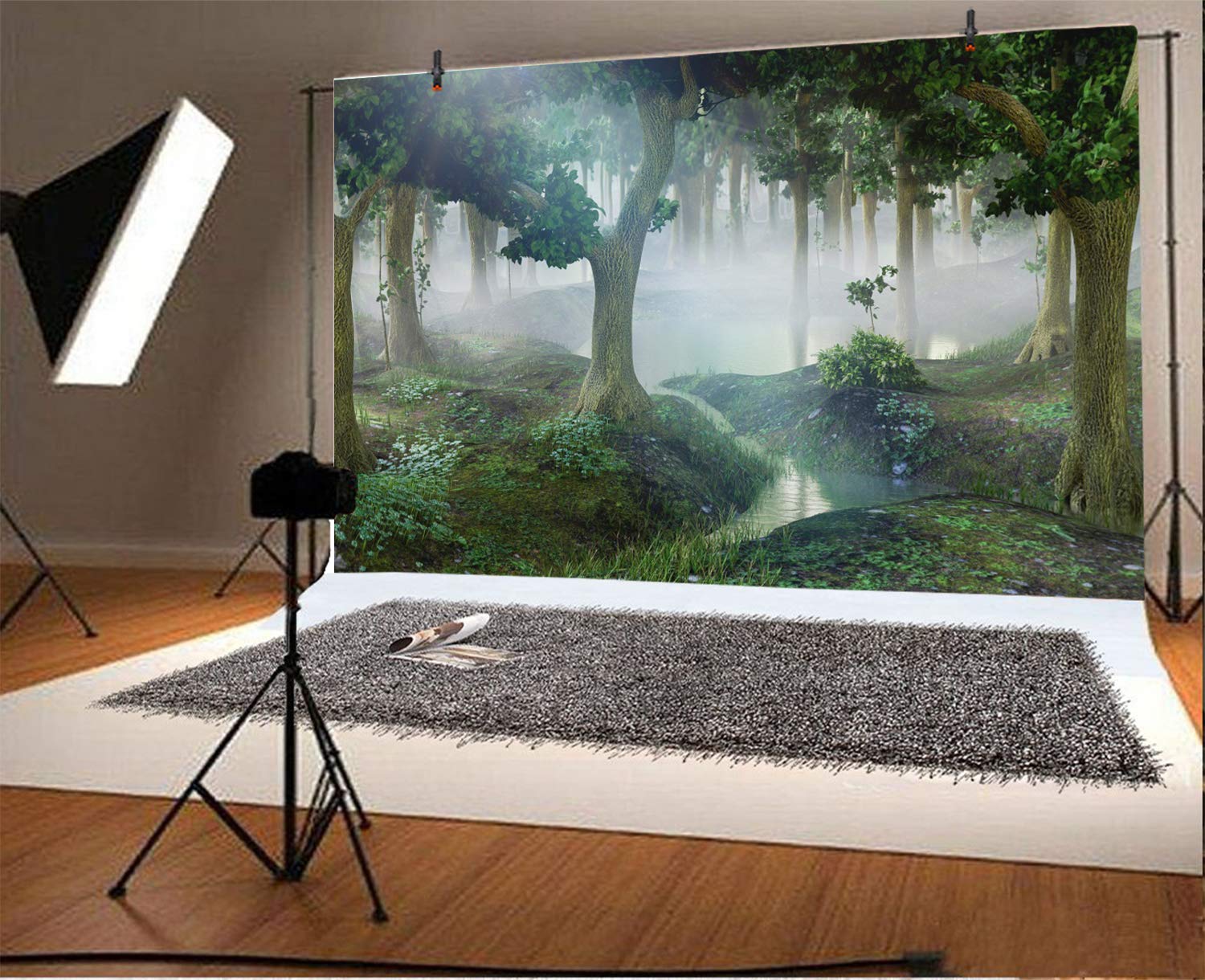 AOFOTO 5x3ft Hazy Forest Natural Scenery Backdrop - Misty Mountain Stream Jungle Woods Photography Background for Photo Booth, Party Decor, Wallpaper & Vinyl Photo Shoot Props - Perfect for Events, Weddings, Baby Showers & Themed Parties